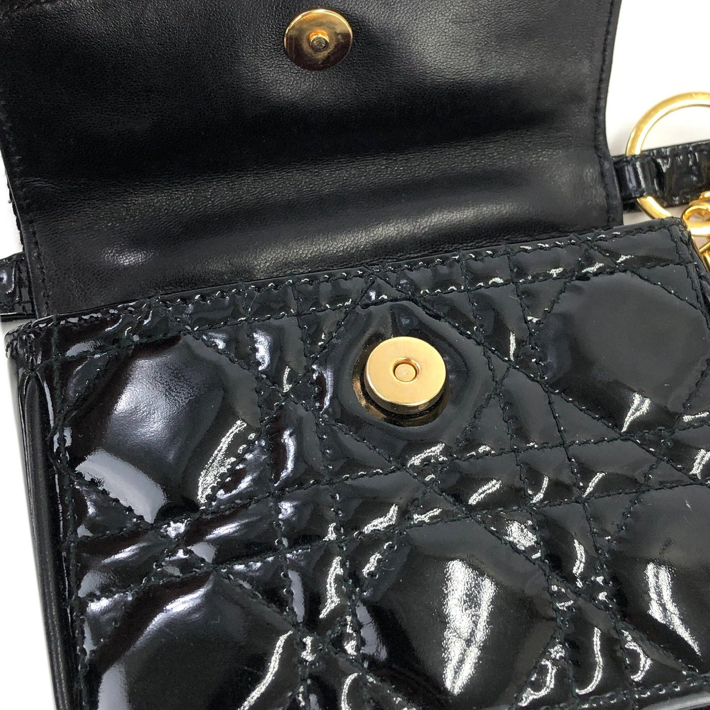 Christian Dior Cannage Lady Dior 漆皮斜背包 小單肩包 黑色 8xicb6