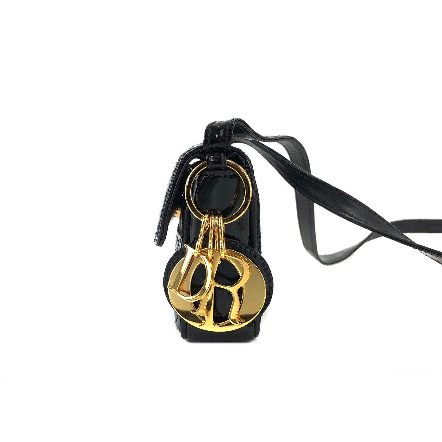 Christian Dior Cannage Lady Dior 漆皮斜背包 小單肩包 黑色 8xicb6