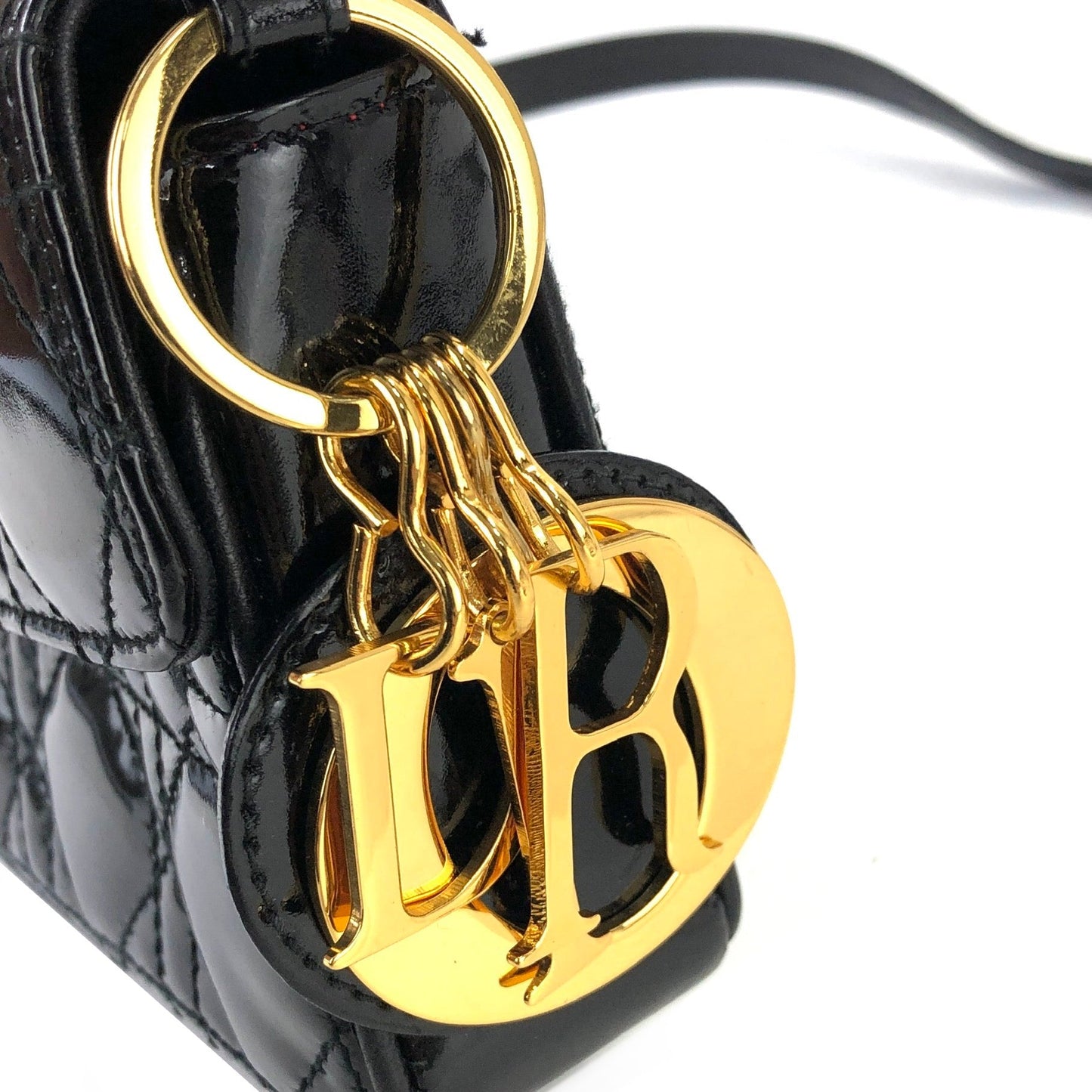Christian Dior Cannage Lady Dior 漆皮斜背包 小單肩包 黑色 8xicb6