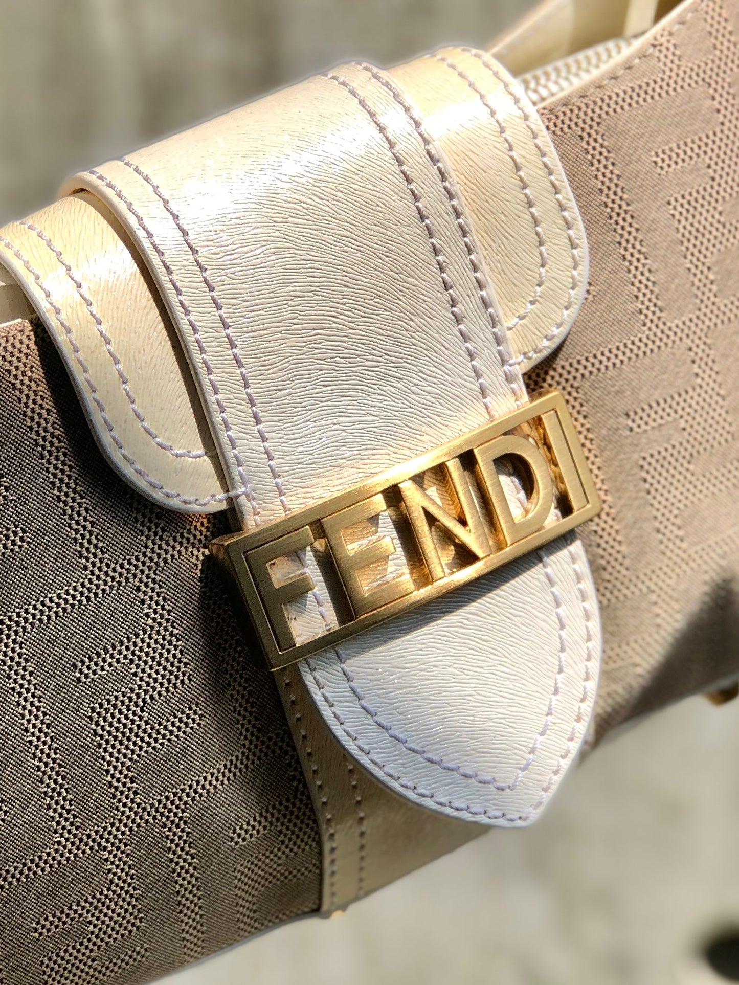 FENDI canvas leather studs mini bag handbag beige white vintage old 26xjgj