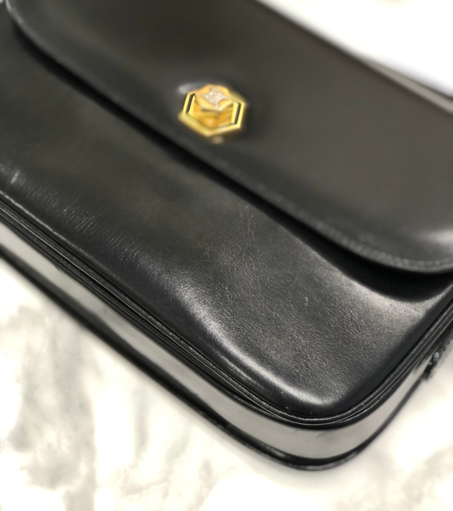 CELINE Blason Triomphe Turn lock Crossbody Shoulderbag Black Vintage Old CELINE pcmwku