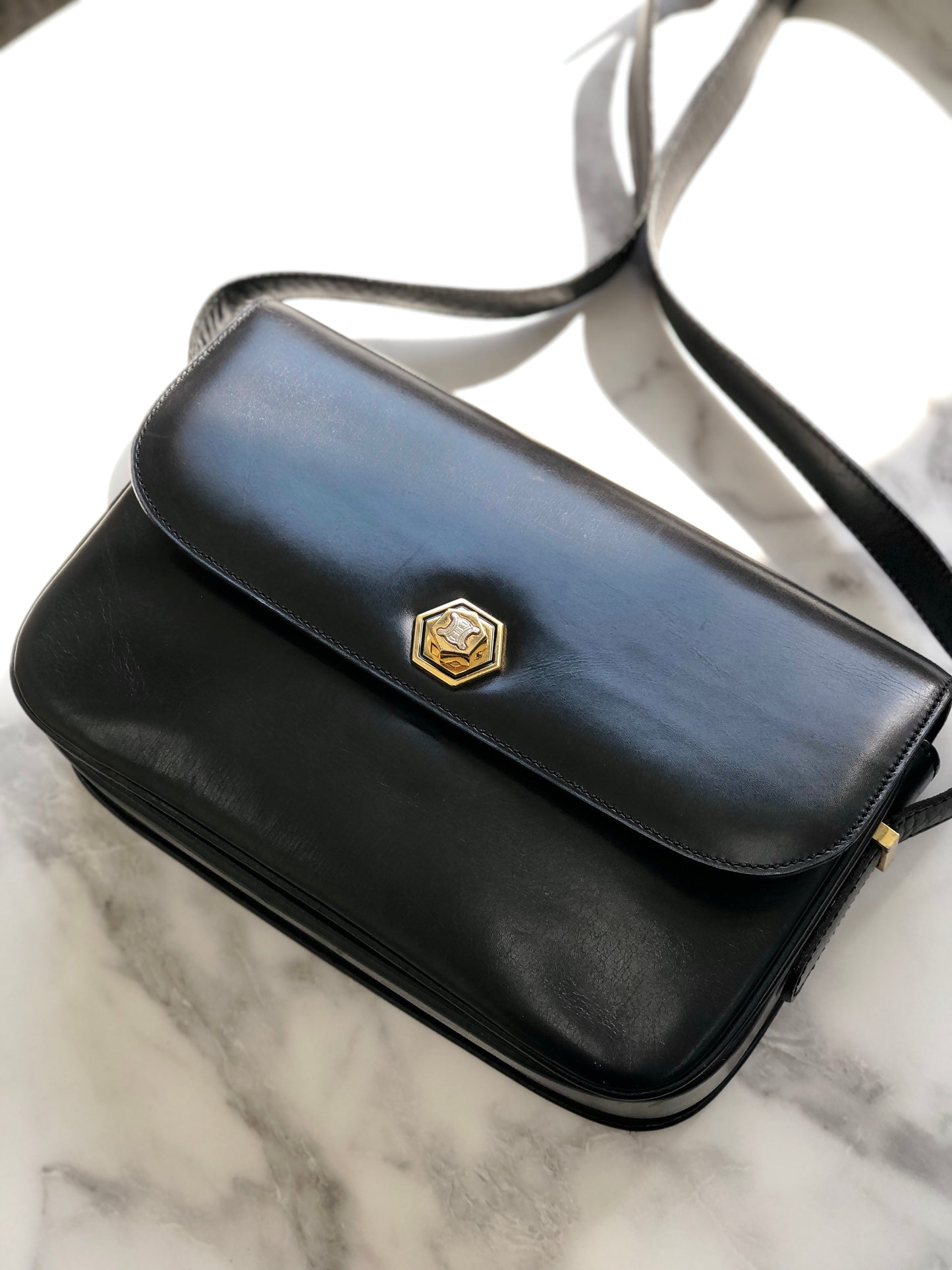CELINE Blason Triomphe Turn lock Crossbody Shoulderbag Black Vintage Old CELINE pcmwku