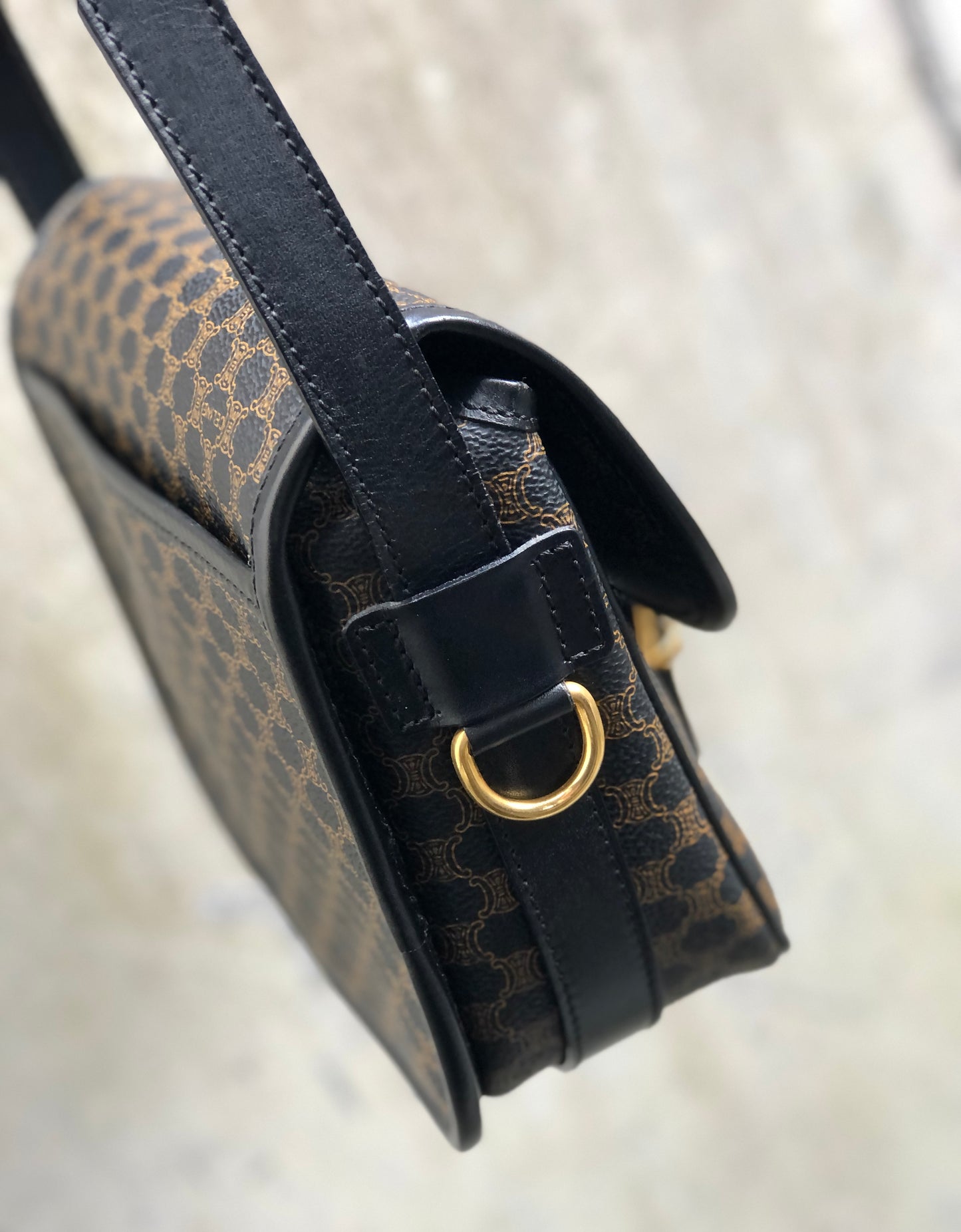 CELINE Macadam Front belt Shoulder Bag Black Vintage Old Celine dgvbfp