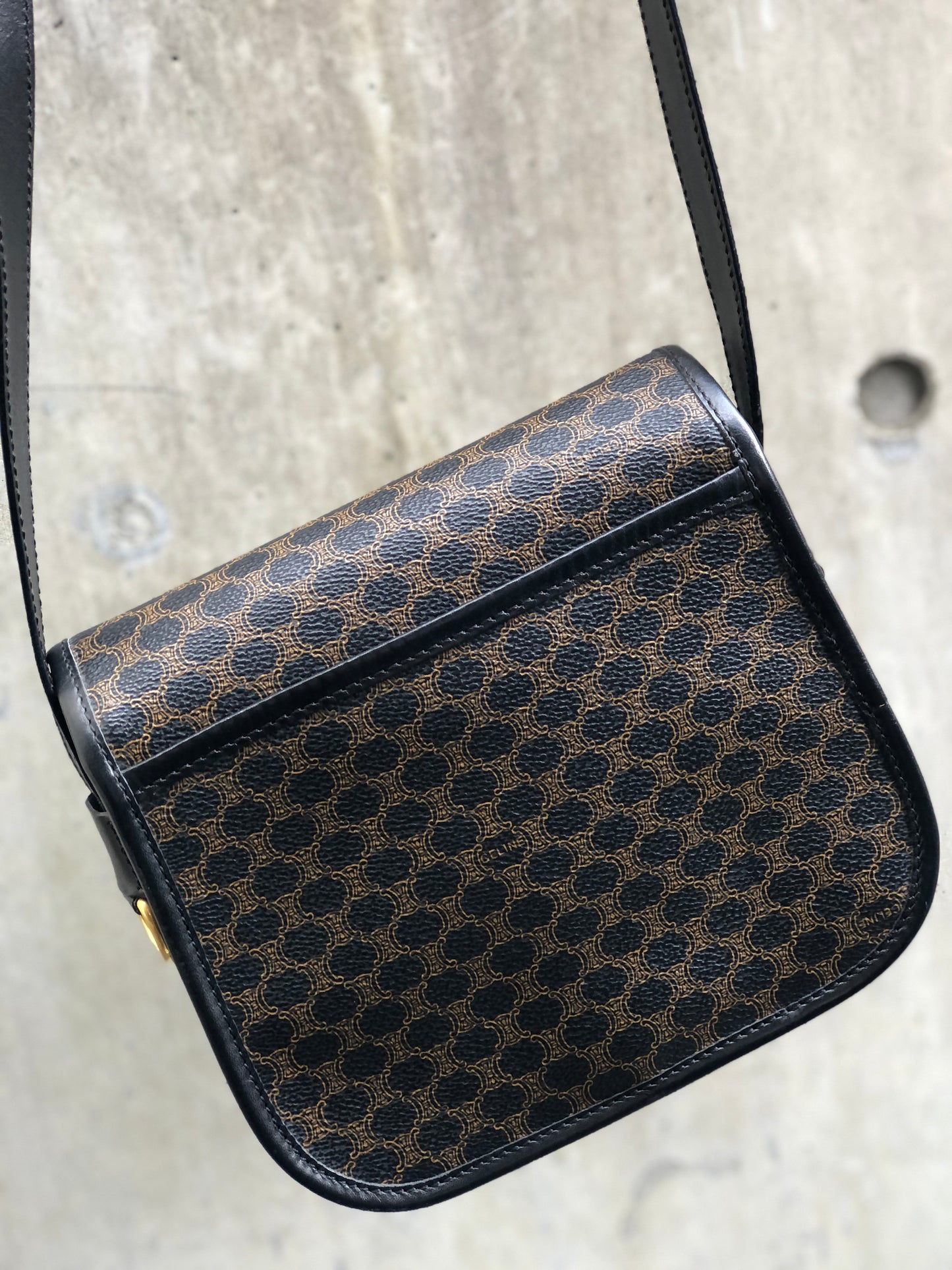 CELINE Macadam Front belt Shoulder Bag Black Vintage Old Celine dgvbfp