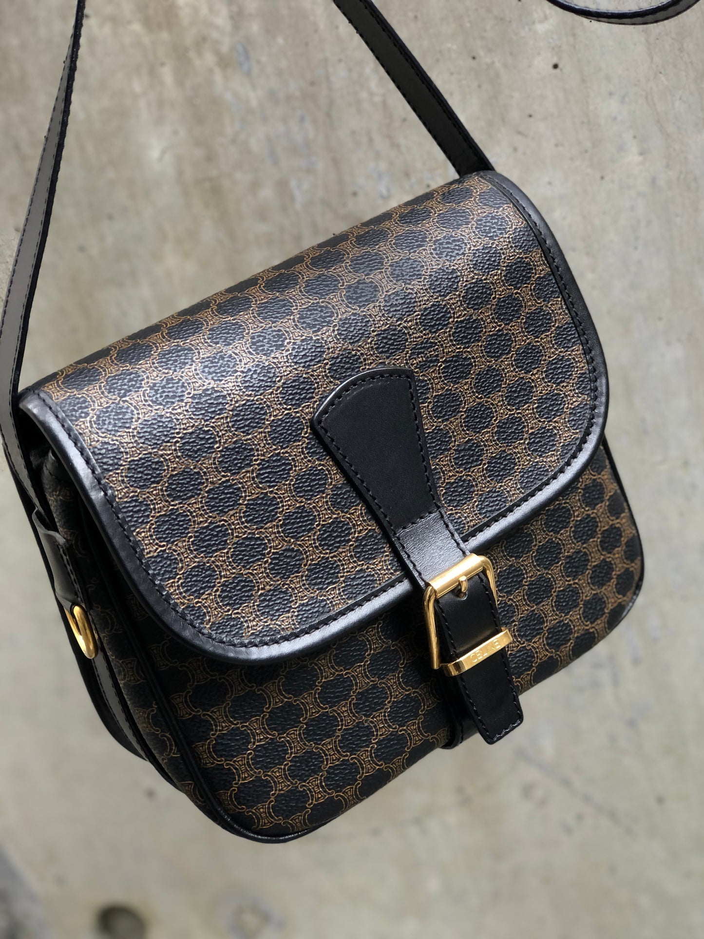 CELINE Macadam Front belt Shoulder Bag Black Vintage Old Celine dgvbfp