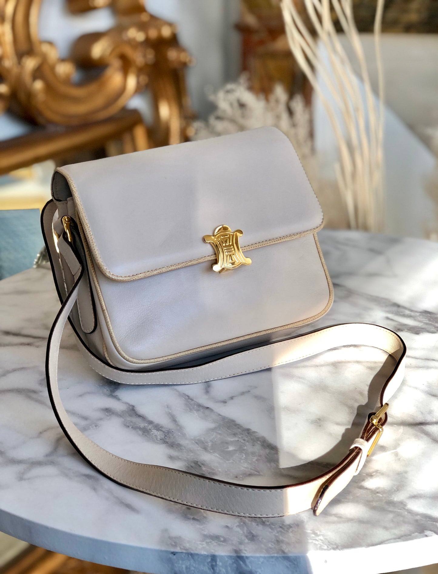 CELINE Triomphe 斜背包 象牙色 舊款 Celine Vintage cf6rxb
