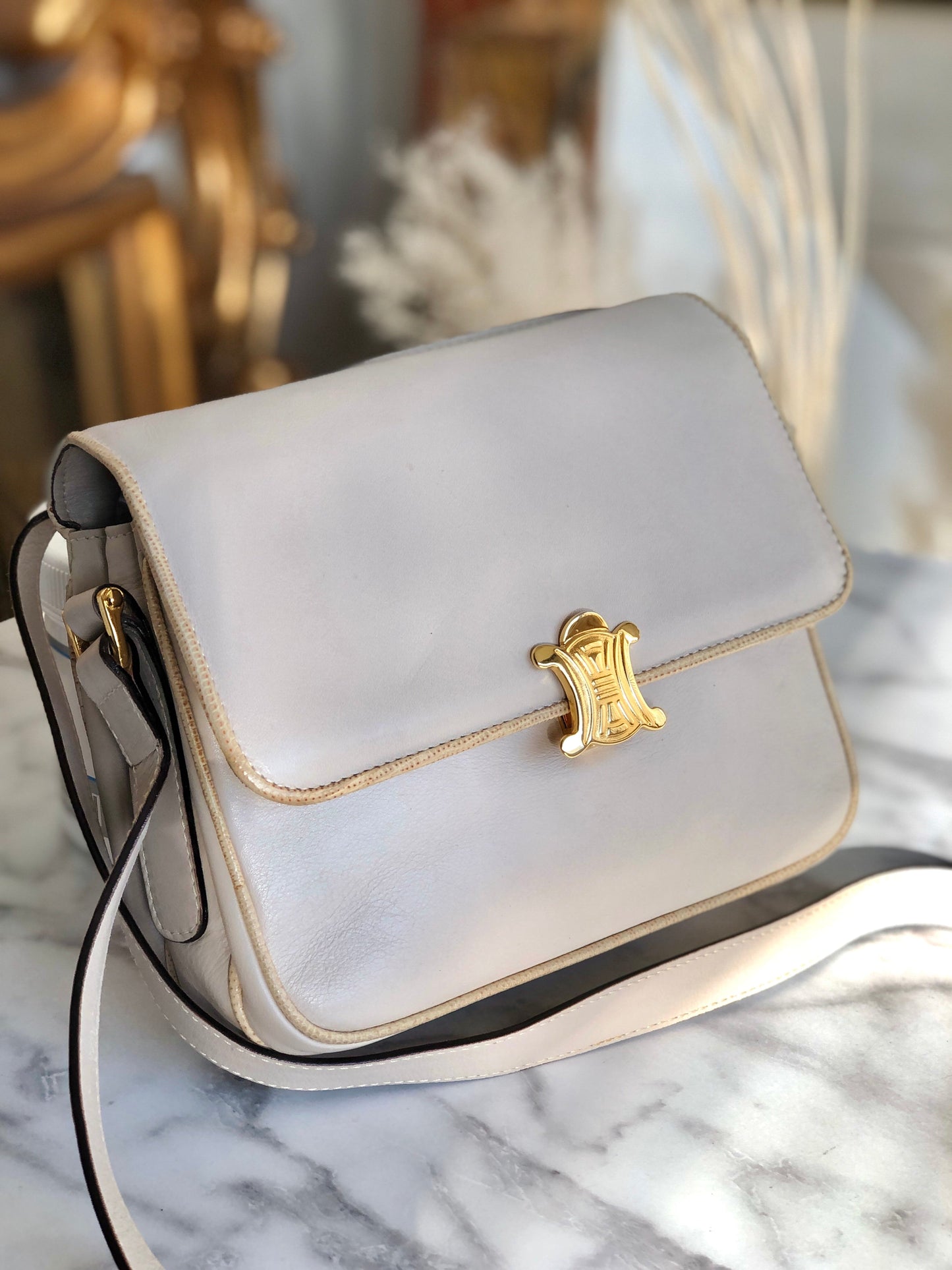 CELINE Triomphe 斜背包 象牙色 舊款 Celine Vintage cf6rxb