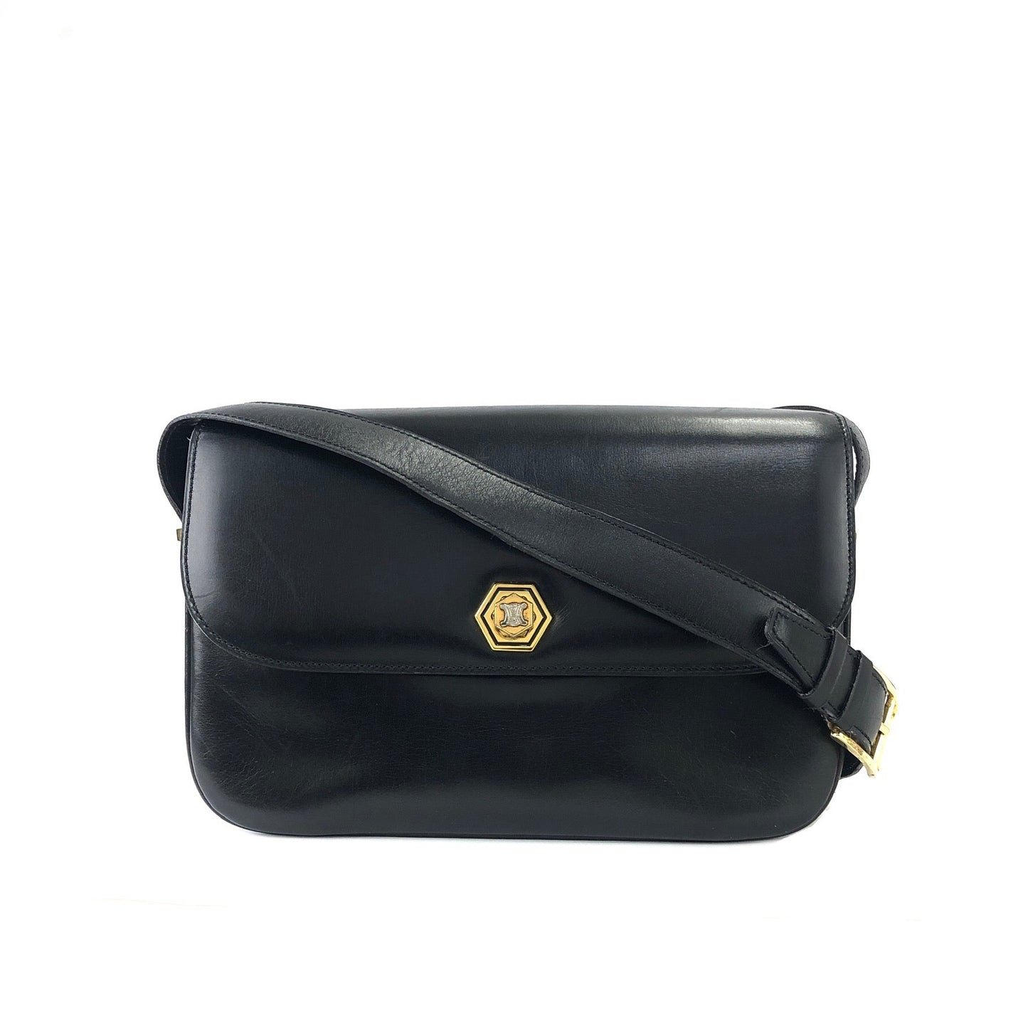CELINE Blason Triomphe Turn lock Crossbody Shoulderbag Black Vintage Old CELINE pcmwku