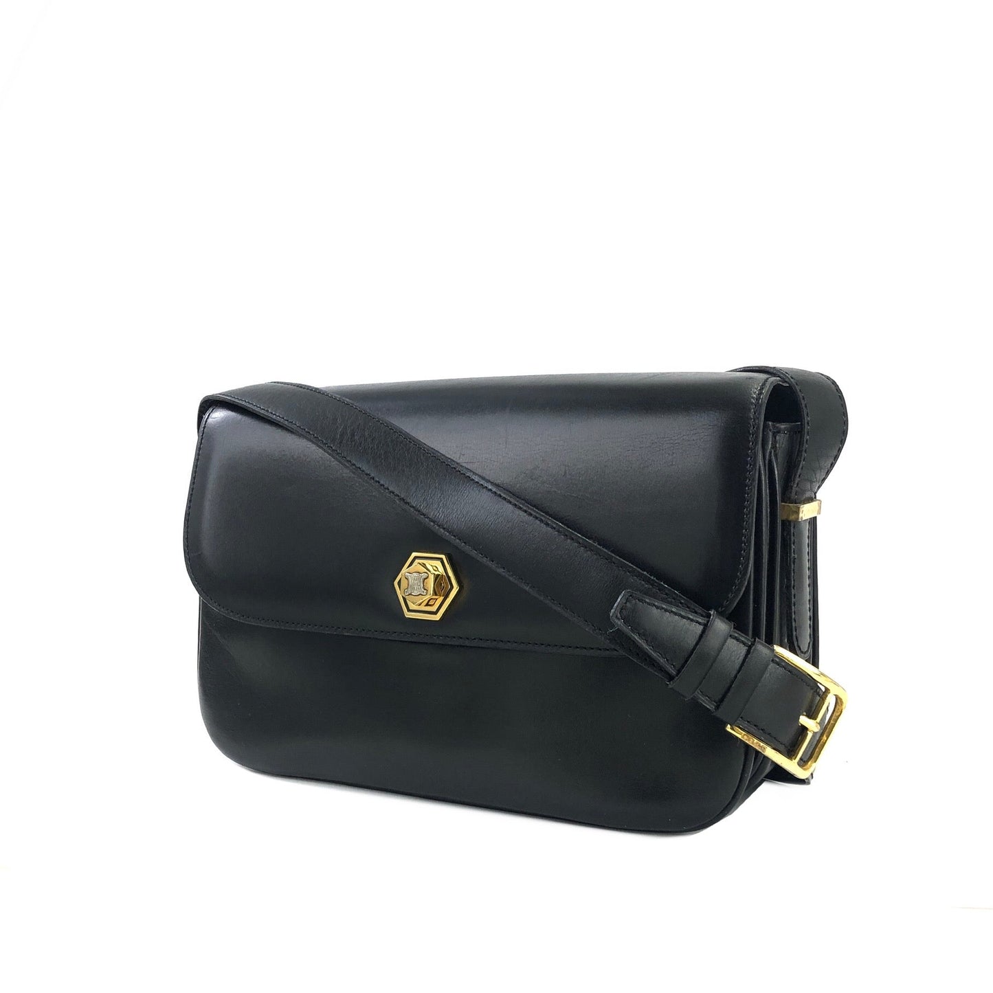CELINE Blason Triomphe Turn lock Crossbody Shoulderbag Black Vintage Old CELINE pcmwku