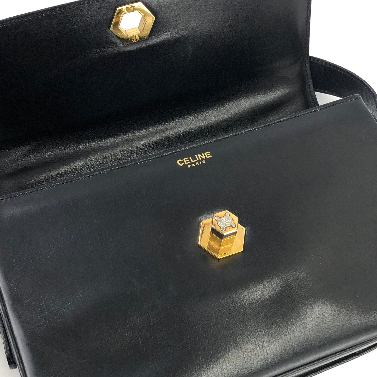CELINE Blason Triomphe Turn lock Crossbody Shoulderbag Black Vintage Old CELINE pcmwku
