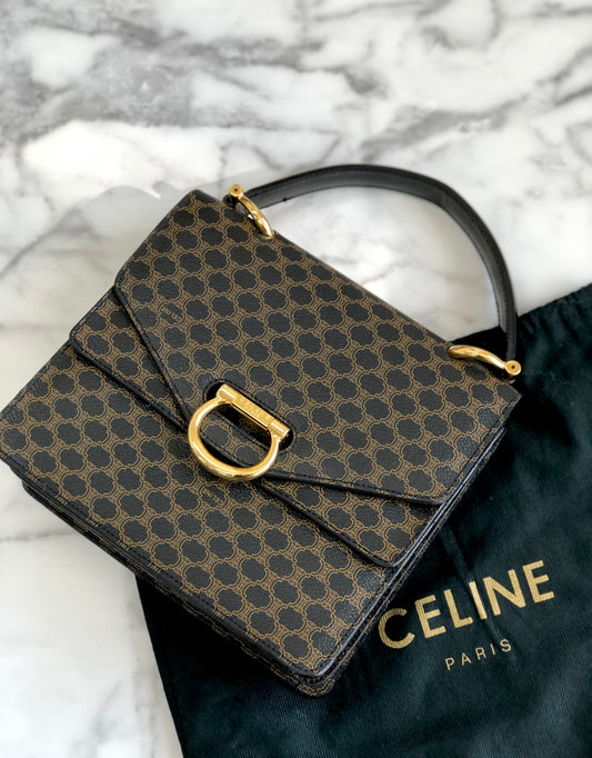 CELINE Macadam Gancini Double flap Tophandle Handbag Black Vintage Old CELINE wk3uhd