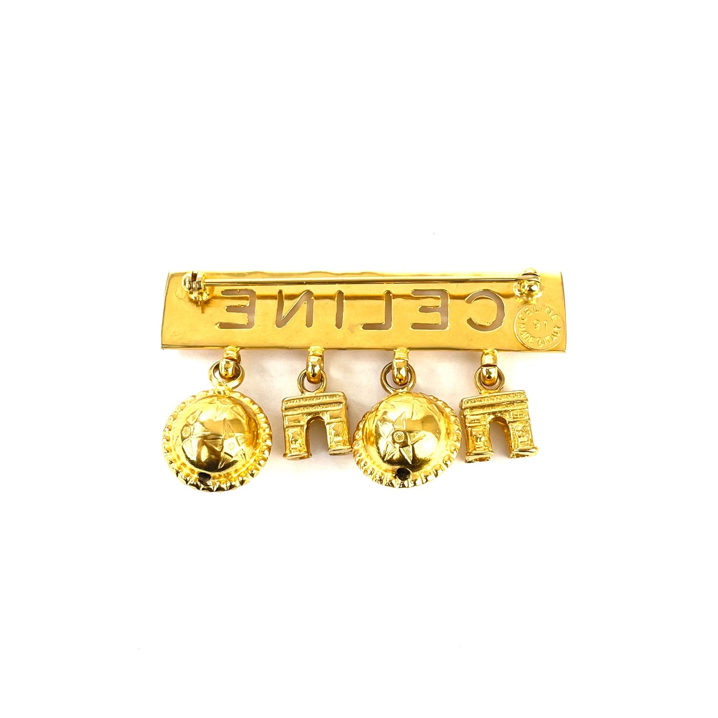 CELINE Triumphal Arch Star Ball Logo Antique Brooch Gold Old Celine Vintage v3g2je