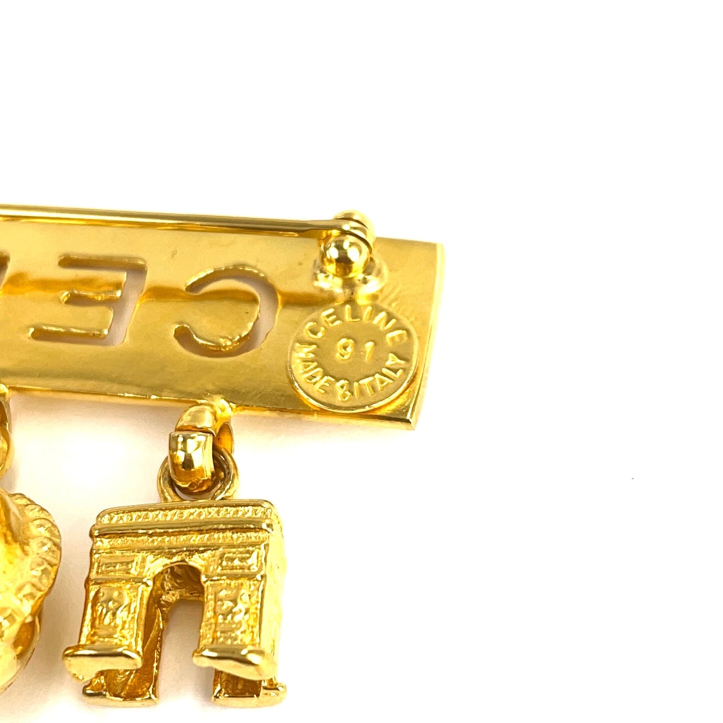 CELINE Triumphal Arch Star Ball Logo Antique Brooch Gold Old Celine Vintage v3g2je