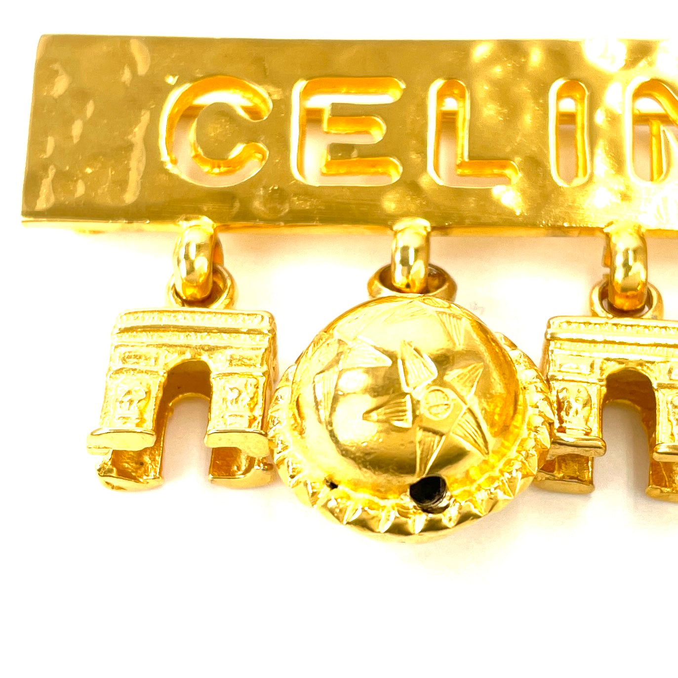 CELINE Triumphal Arch Star Ball Logo Antique Brooch Gold Old Celine Vintage v3g2je