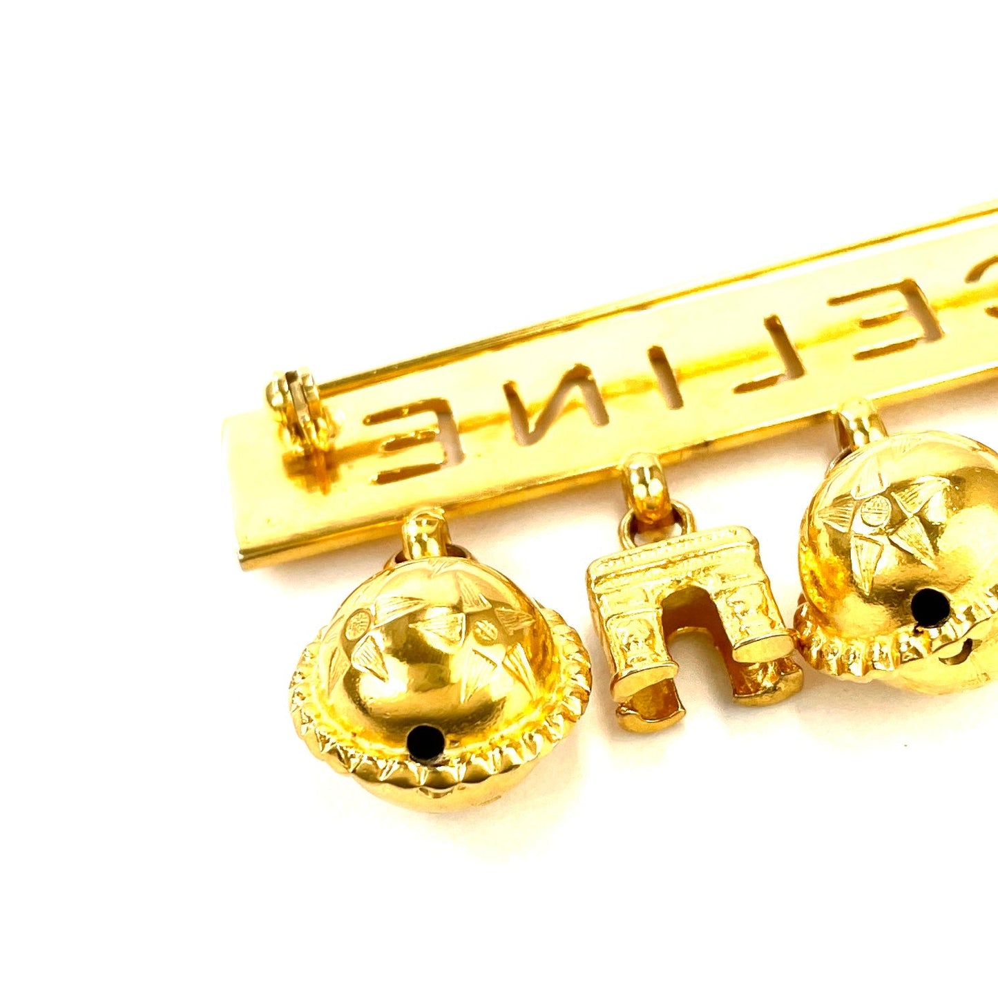 CELINE Triumphal Arch Star Ball Logo Antique Brooch Gold Old Celine Vintage v3g2je