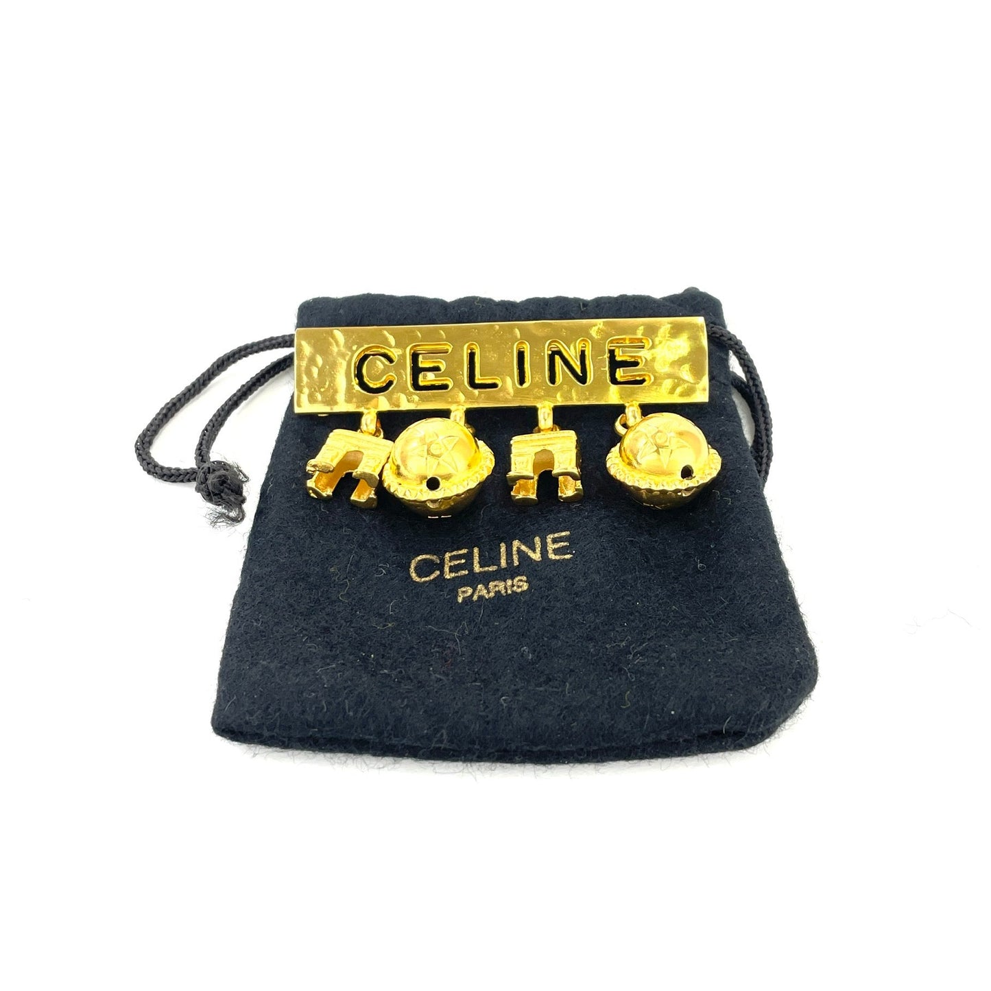 CELINE Triumphal Arch Star Ball Logo Antique Brooch Gold Old Celine Vintage v3g2je