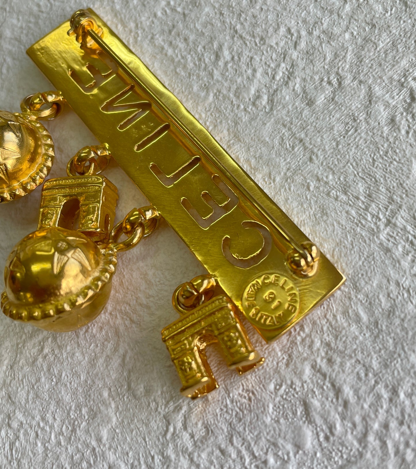 CELINE Triumphal Arch Star Ball Logo Antique Brooch Gold Old Celine Vintage v3g2je