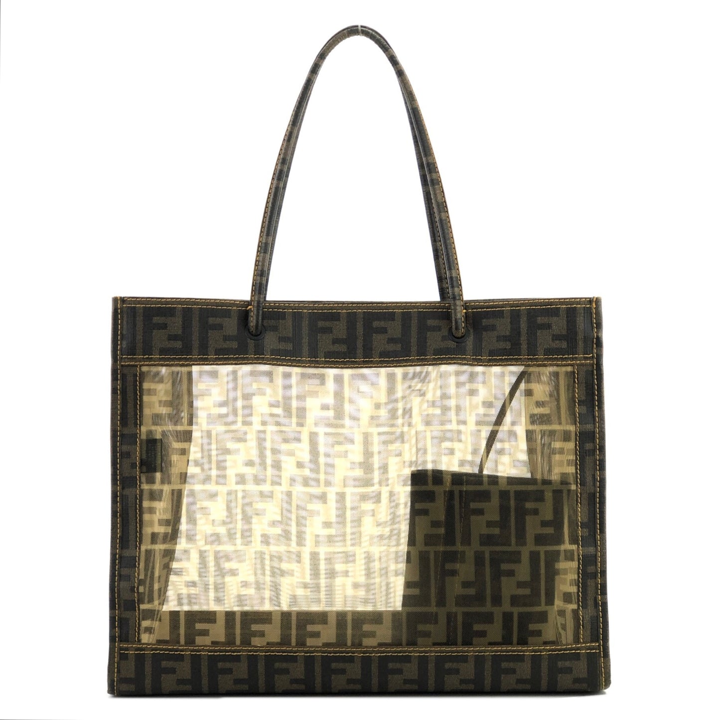 FENDI Zucca handbag tote bag square mesh pvc brown old vintage zemssz