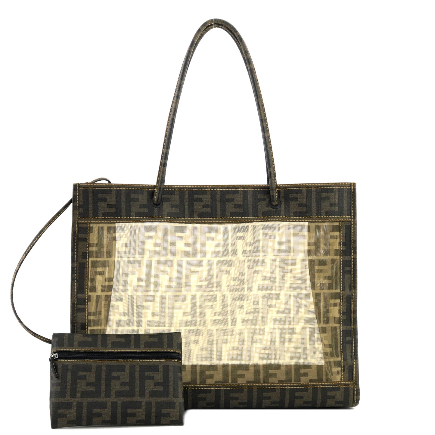 FENDI Zucca handbag tote bag square mesh pvc brown old vintage zemssz