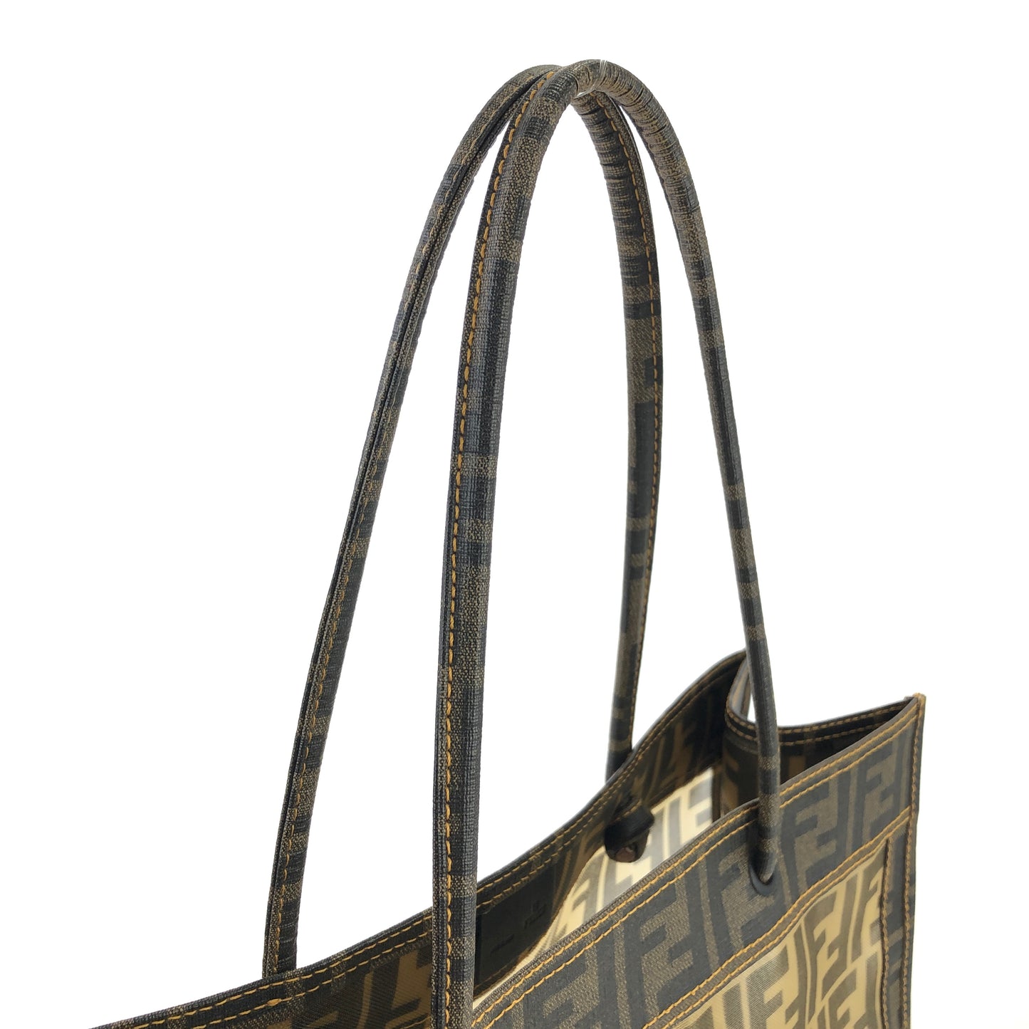 FENDI Zucca handbag tote bag square mesh pvc brown old vintage zemssz