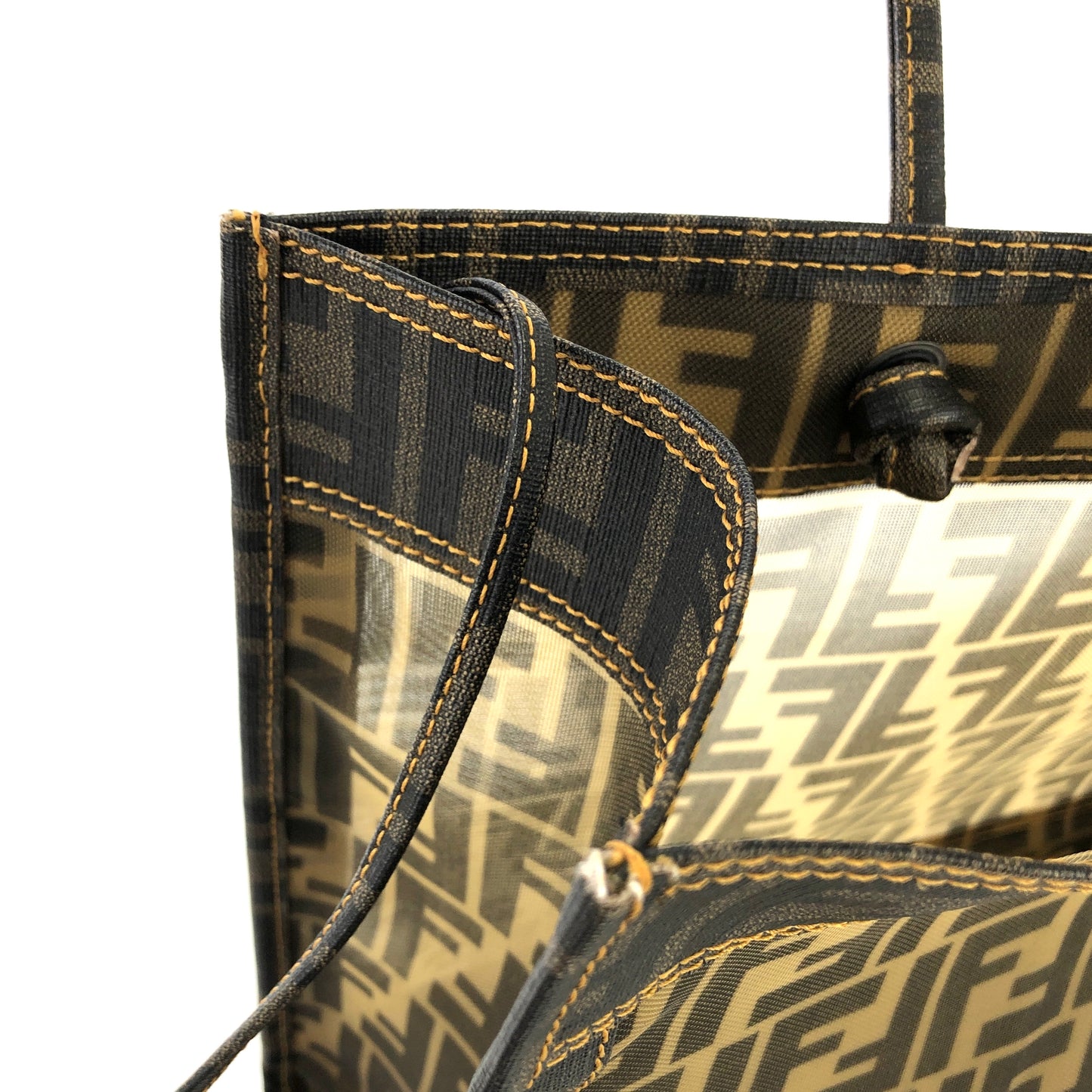 FENDI Zucca handbag tote bag square mesh pvc brown old vintage zemssz