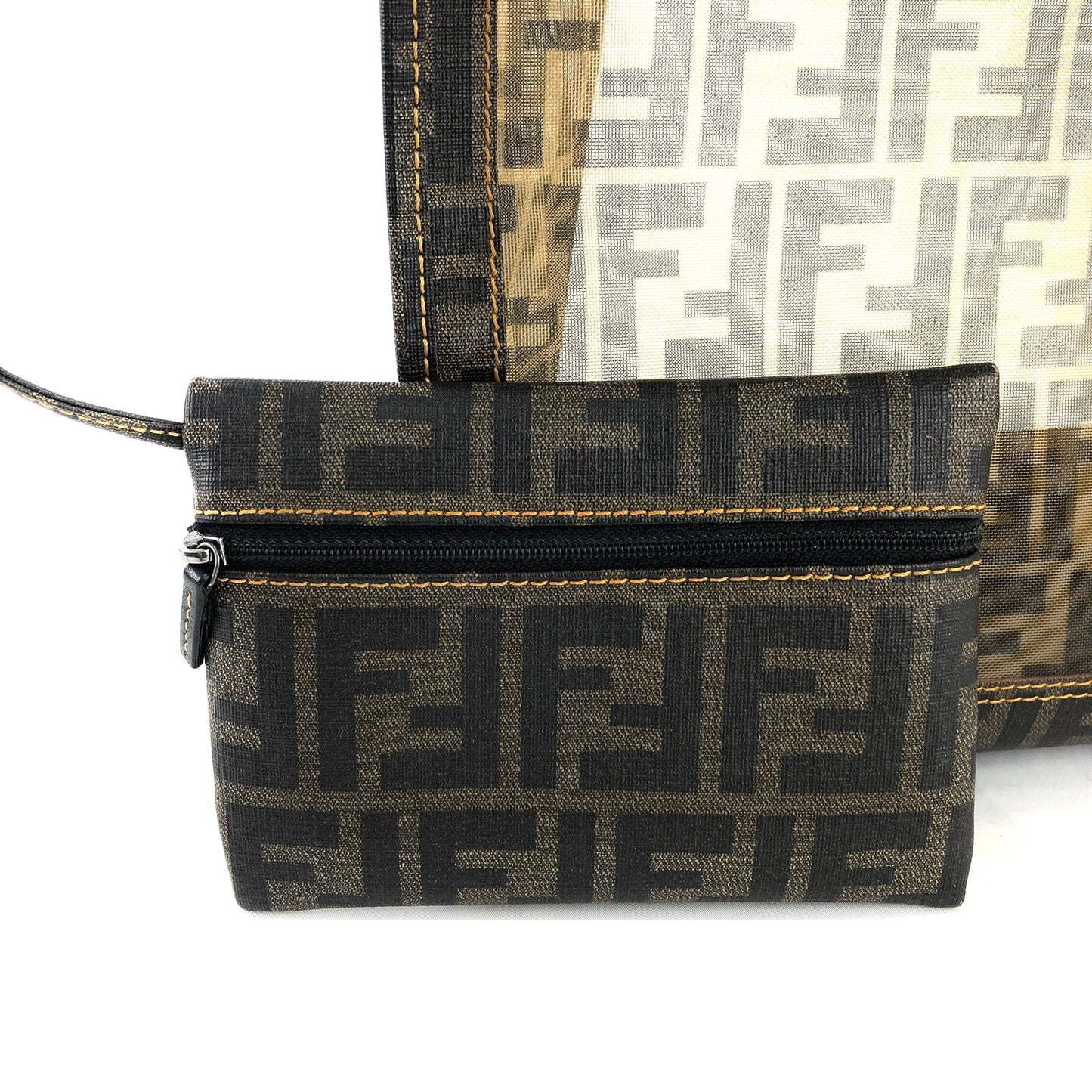 FENDI Zucca handbag tote bag square mesh pvc brown old vintage zemssz