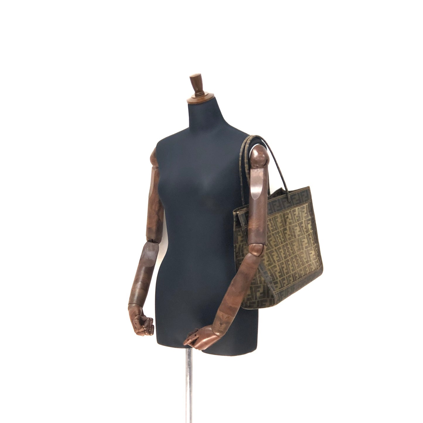 FENDI Zucca handbag tote bag square mesh pvc brown old vintage zemssz