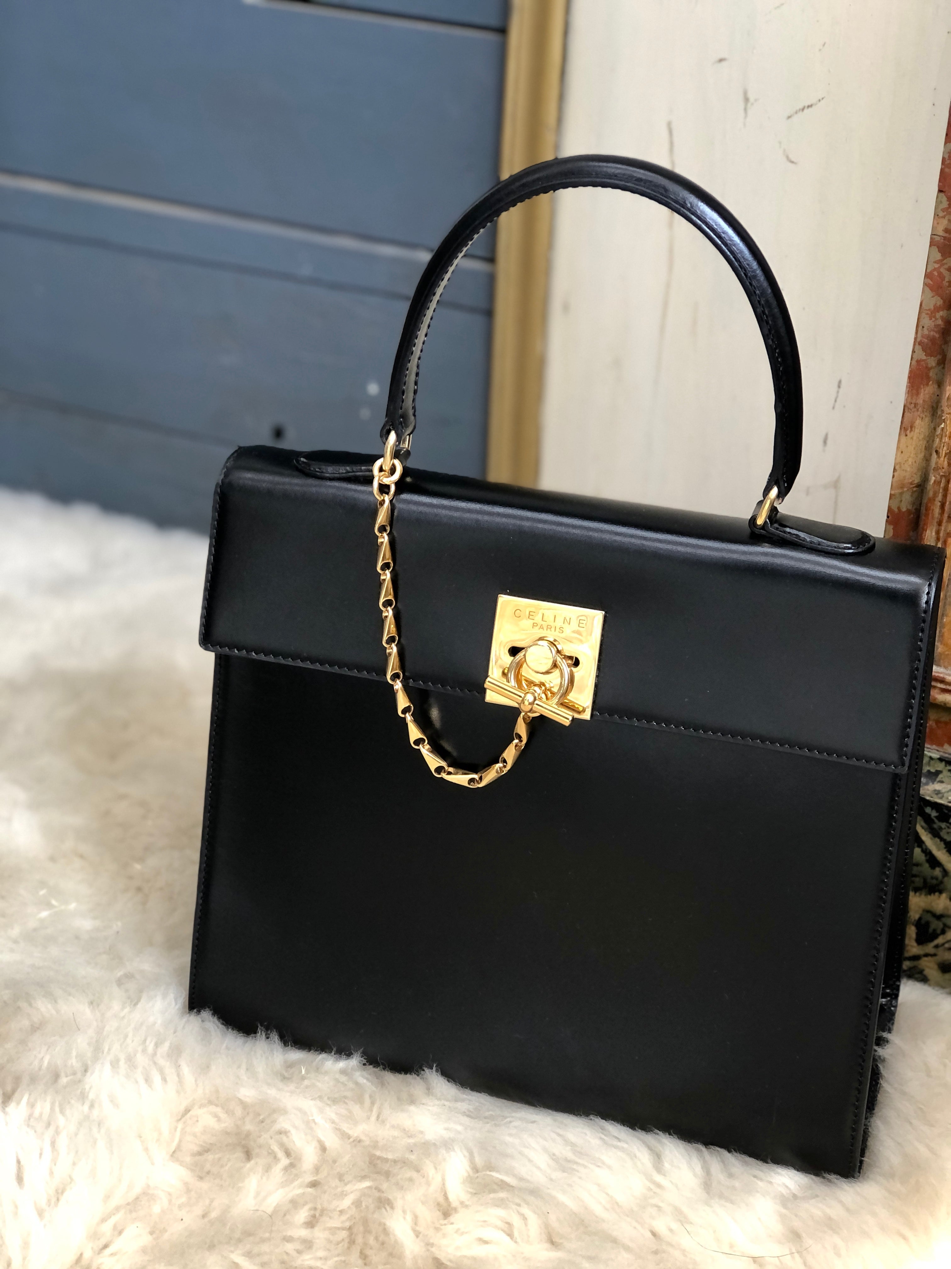 CELINE Toggle clasp Chain Handbag Black Vintage Old Celine