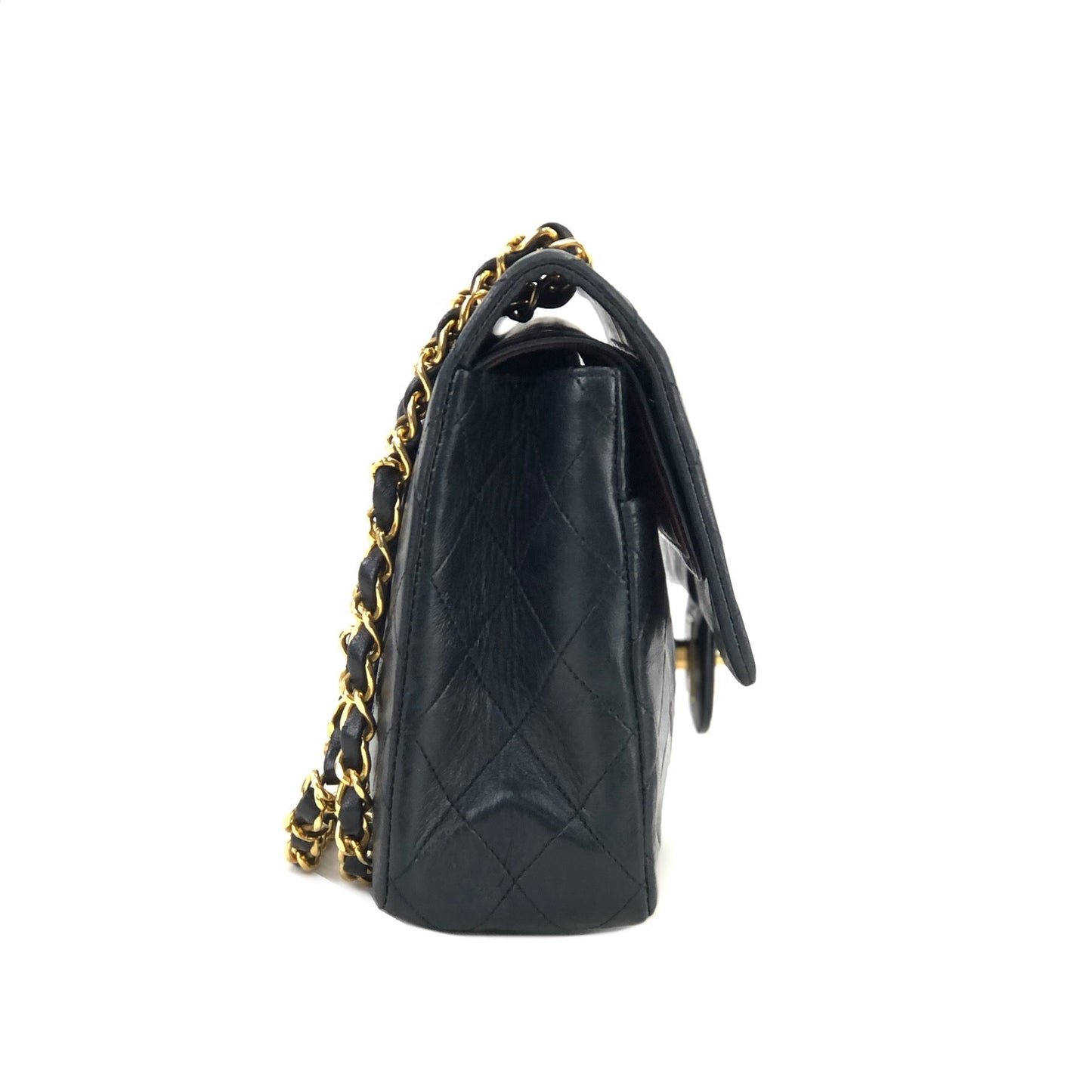 CHANEL Matelasse Coco Turn lock Lambskin Double flap Chain Shoulder bag Black Old Vintage 72dn4p