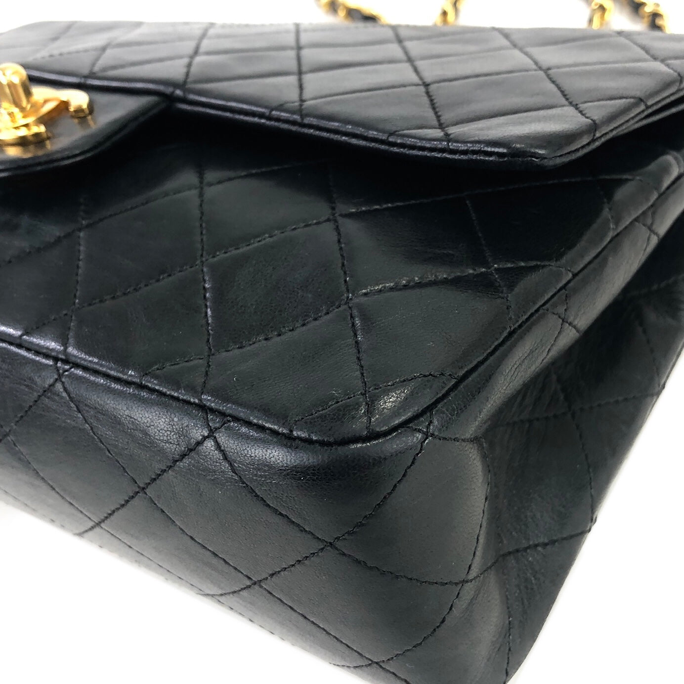 CHANEL Matelasse Coco Turn lock Lambskin Double flap Chain Shoulder bag Black Old Vintage 72dn4p