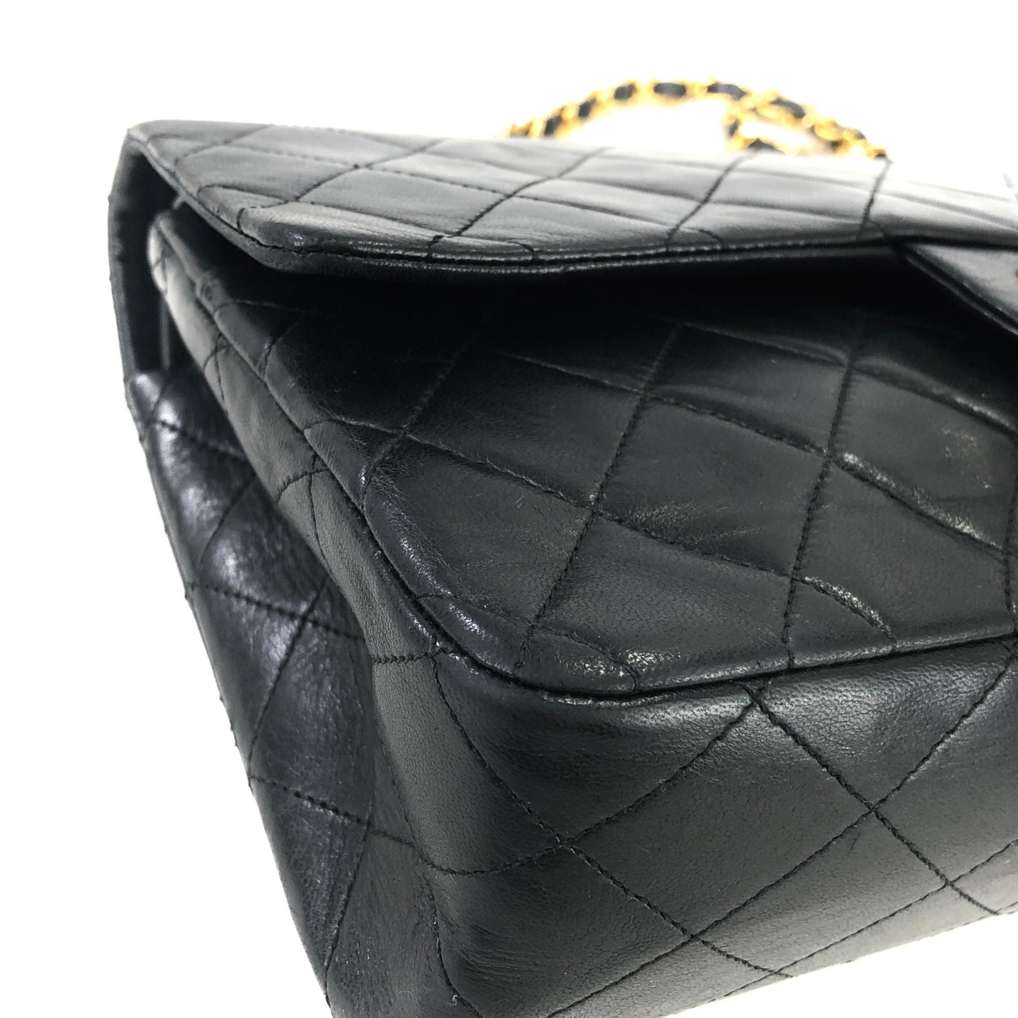 CHANEL Matelasse Coco Turn lock Lambskin Double flap Chain Shoulder bag Black Old Vintage 72dn4p