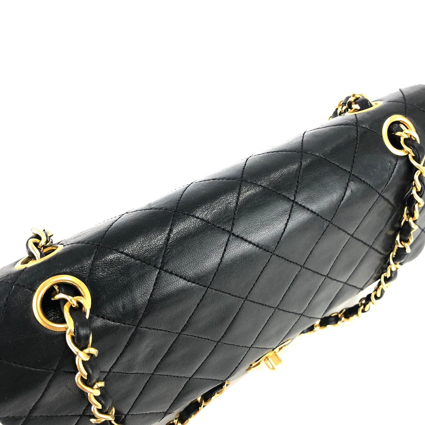 CHANEL Matelasse Coco Turn lock Lambskin Double flap Chain Shoulder bag Black Old Vintage 72dn4p