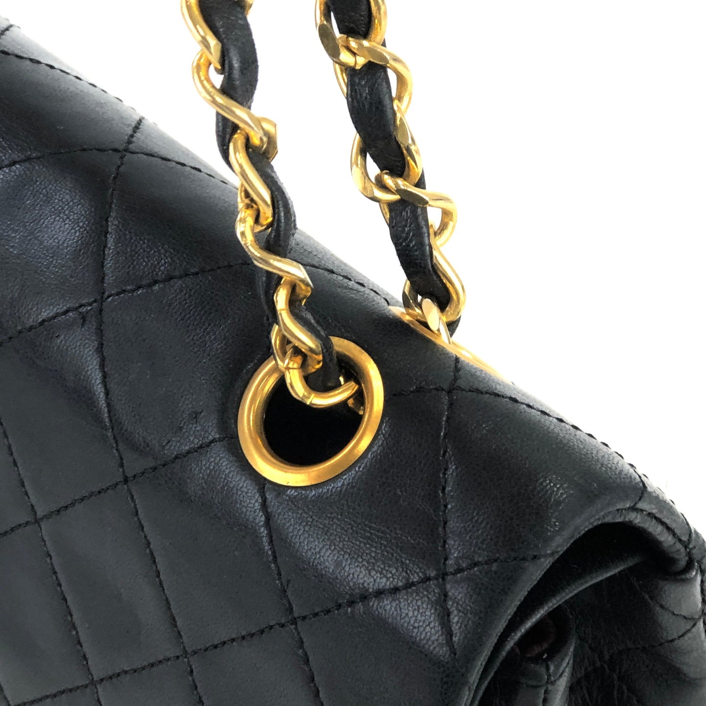 CHANEL Matelasse Coco Turn lock Lambskin Double flap Chain Shoulder bag Black Old Vintage 72dn4p