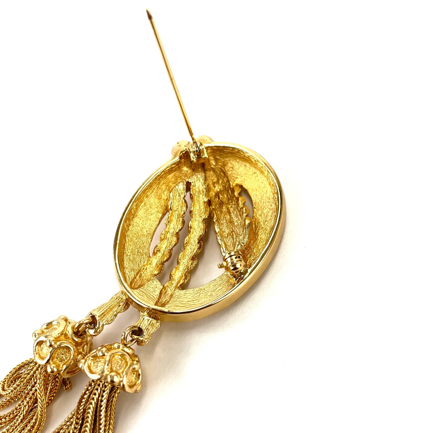 Christian Dior Tassel Brooch Gold Accessory Vintage old rwznhe