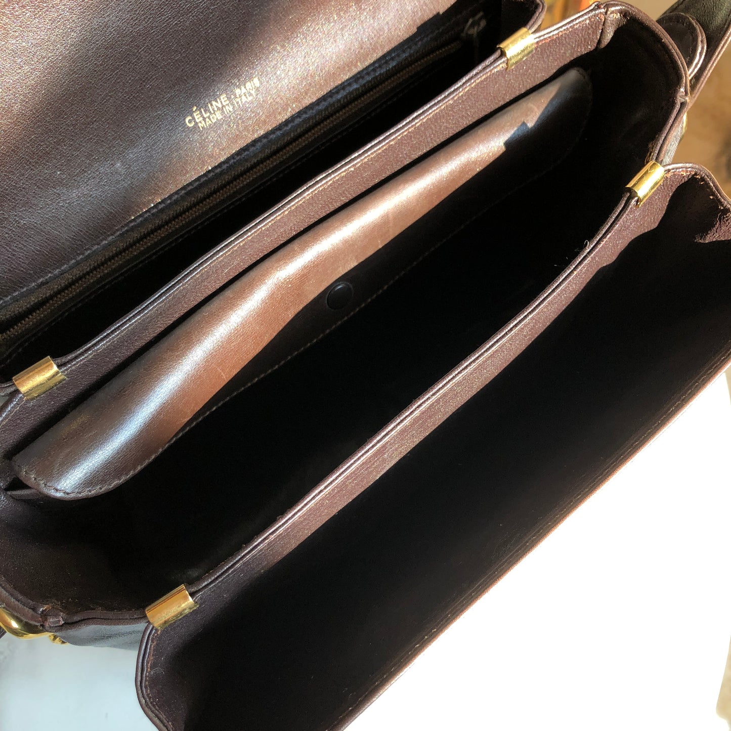 CELINE C Macadam Horse carriage Jacquard Shoulder bag Brown Vintage Old CELINE 5chm38