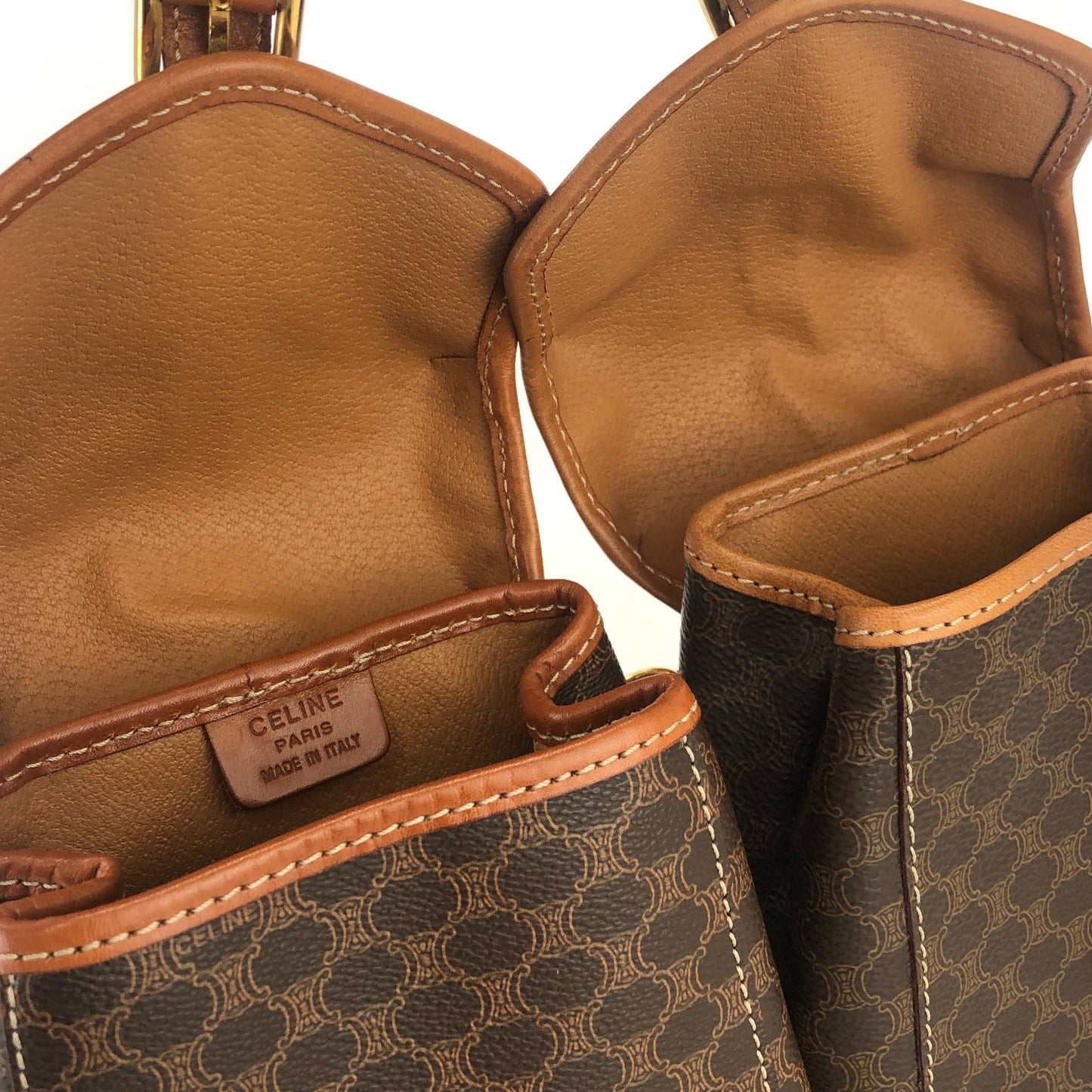 CELINE Macadam 2Way Double Mini Backpack Slingbag Brown Vintage Old CELINE gptz5h