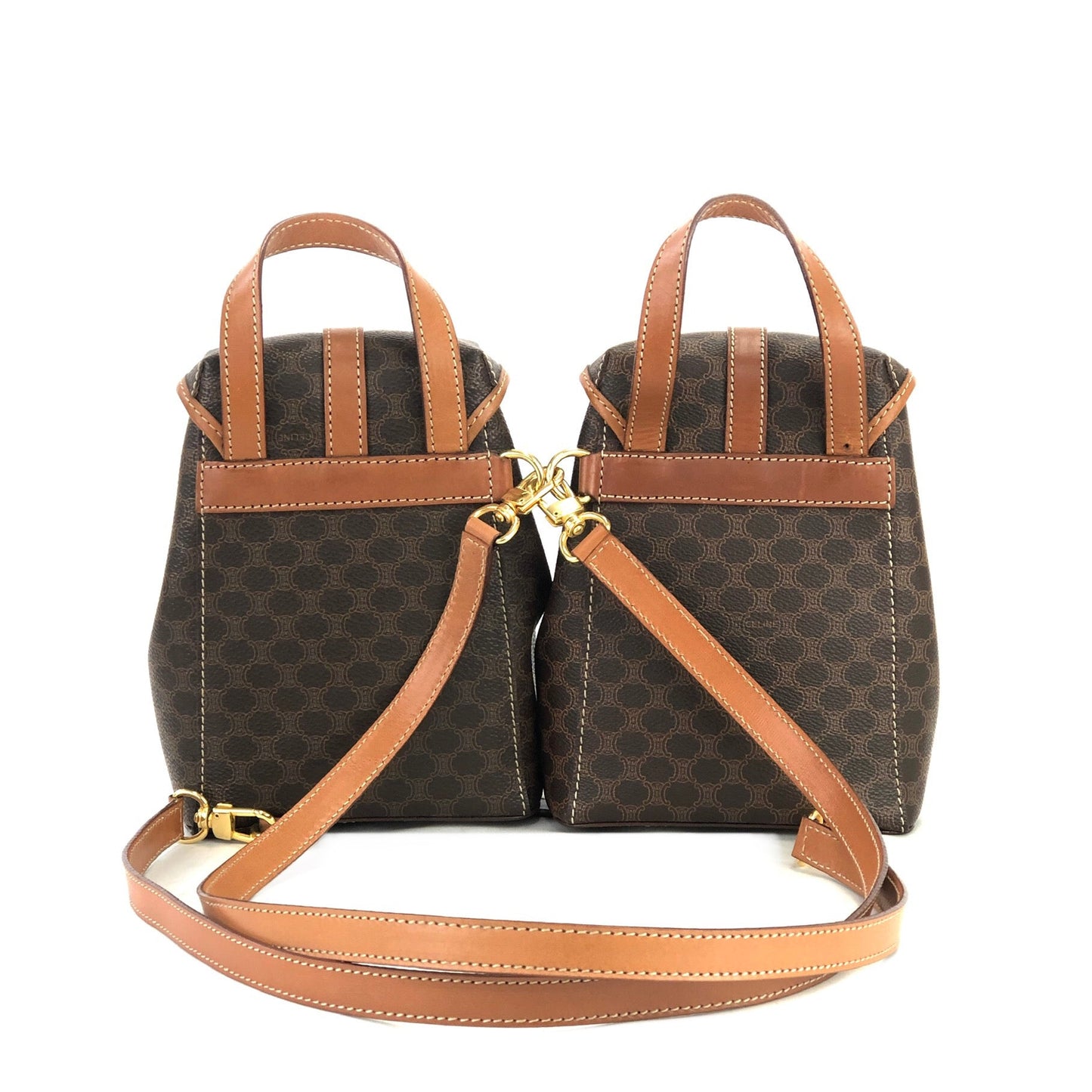 CELINE Macadam 2Way Double Mini Backpack Slingbag Brown Vintage Old CELINE gptz5h