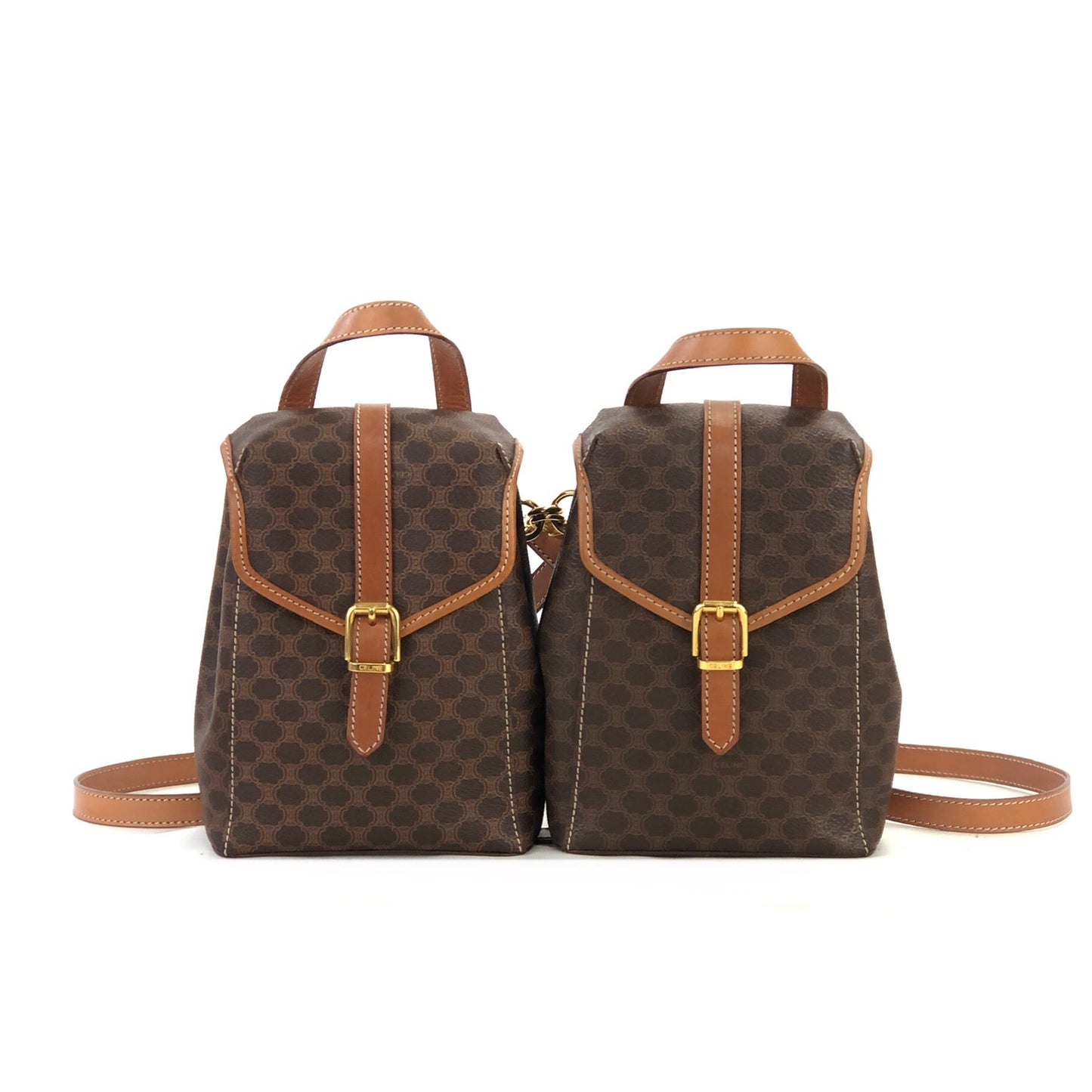 CELINE Macadam 2Way Double Mini Backpack Slingbag Brown Vintage Old CELINE gptz5h