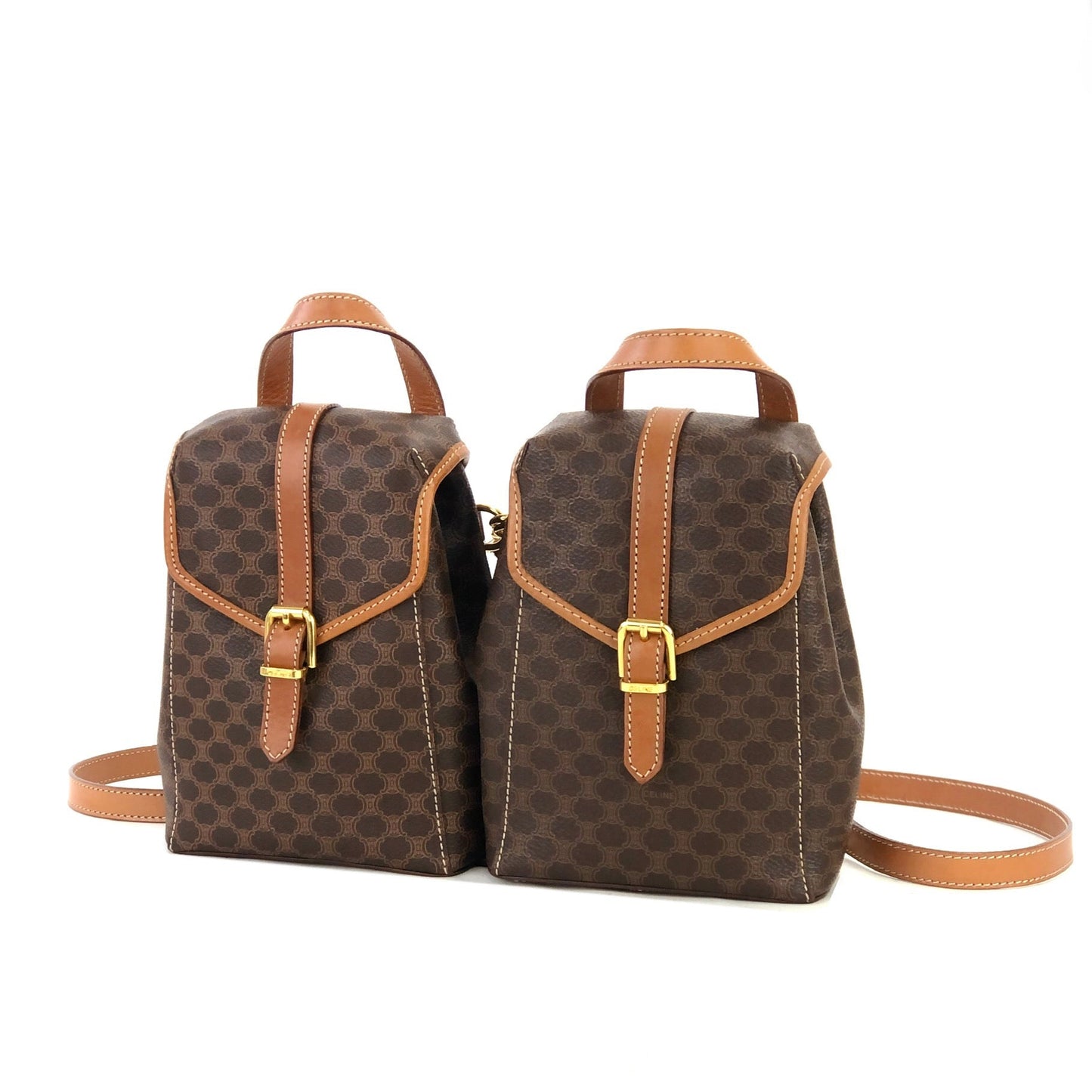 CELINE Macadam 2Way Double Mini Backpack Slingbag Brown Vintage Old CELINE gptz5h