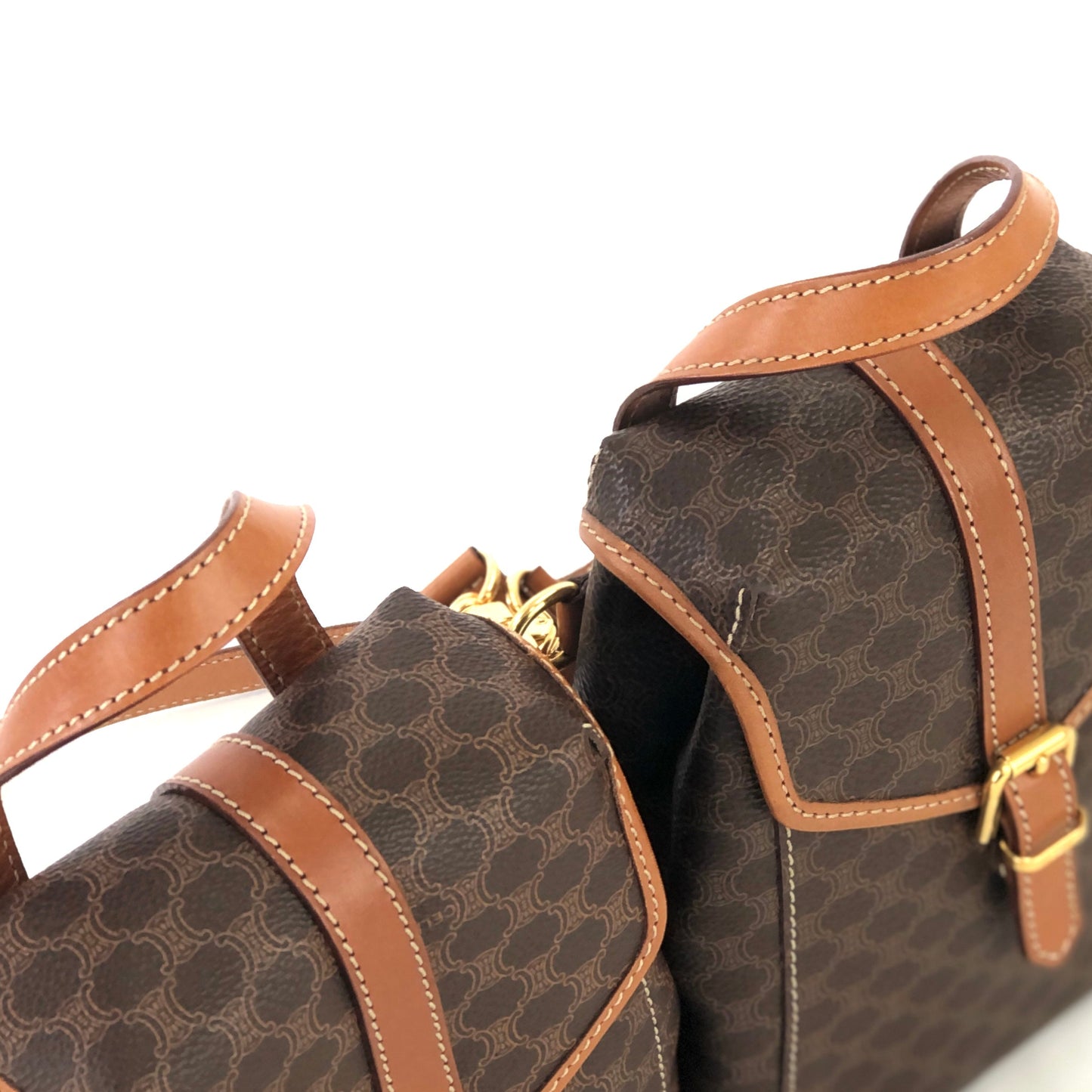 CELINE Macadam 2Way Double Mini Backpack Slingbag Brown Vintage Old CELINE gptz5h