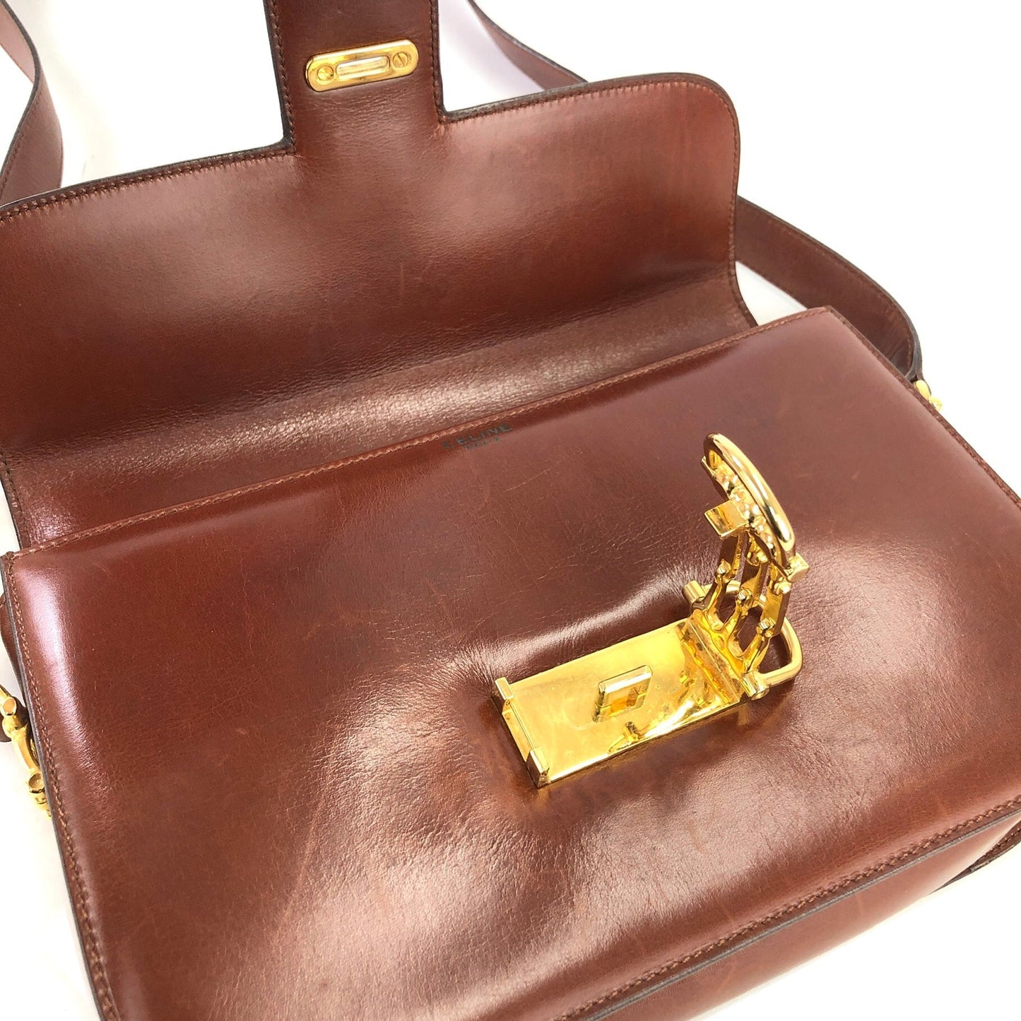 CELINE Three Horsebit Crossbody Shoulder bag Brown Vintage Old Celine jjcdny