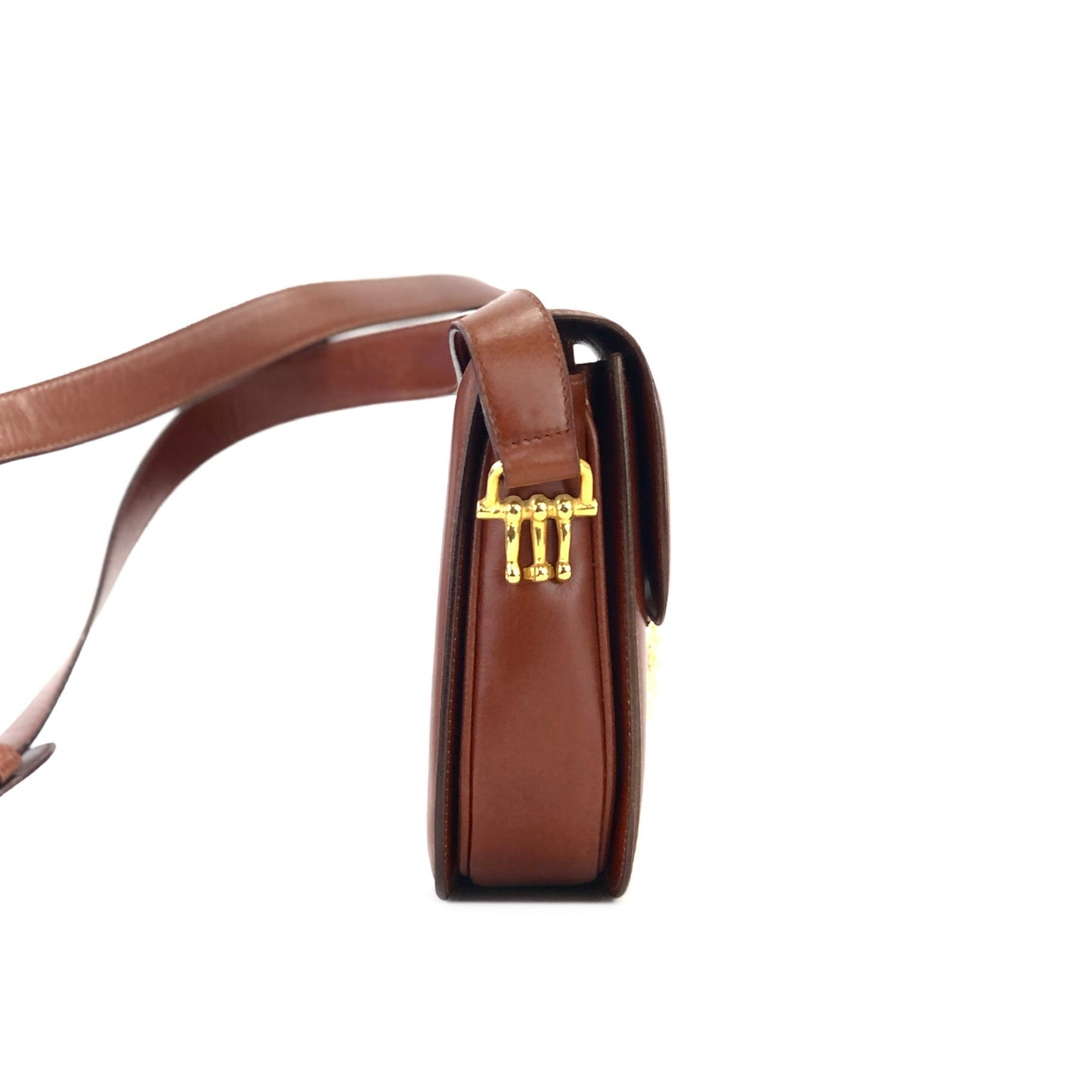 CELINE Three Horsebit Crossbody Shoulder bag Brown Vintage Old Celine jjcdny