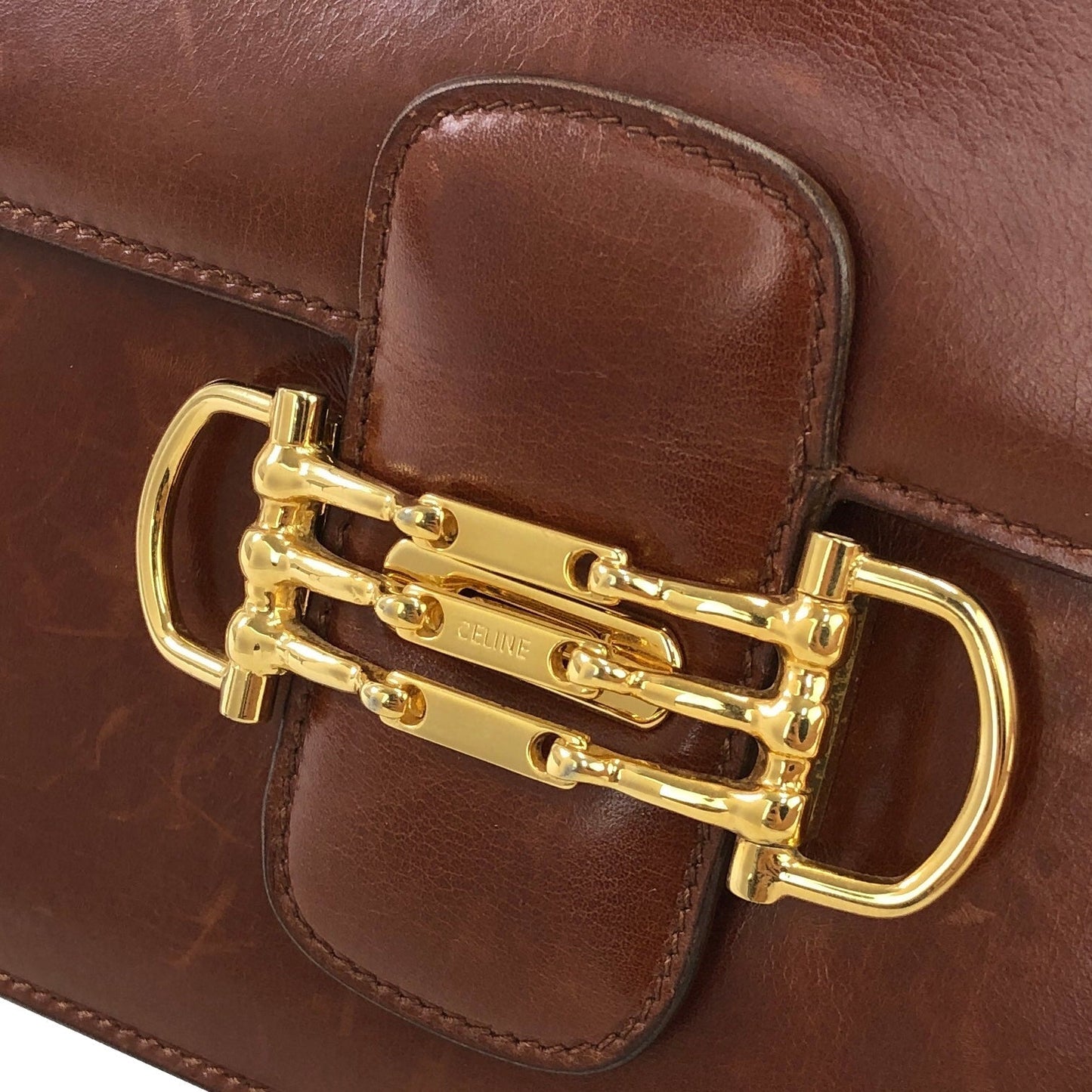 CELINE Three Horsebit Crossbody Shoulder bag Brown Vintage Old Celine jjcdny