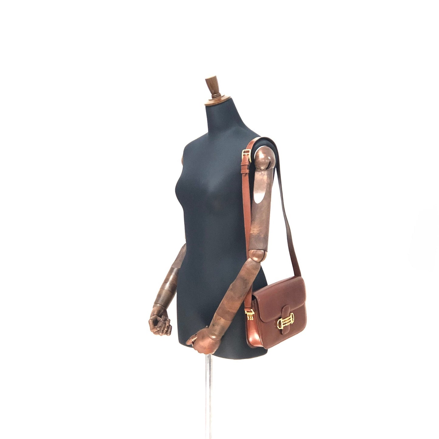 CELINE Three Horsebit Crossbody Shoulder bag Brown Vintage Old Celine jjcdny