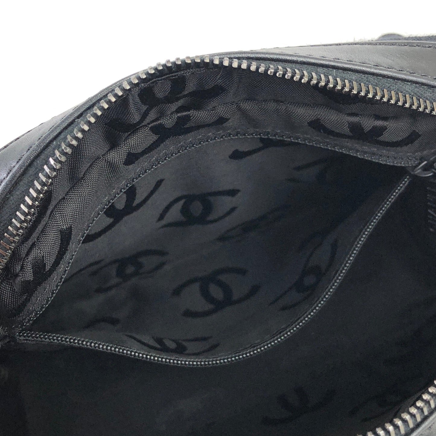 CHANEL Chocolate bar Fabric Chain Handbag Shoulder bag Black Vintage Old b7kuuv