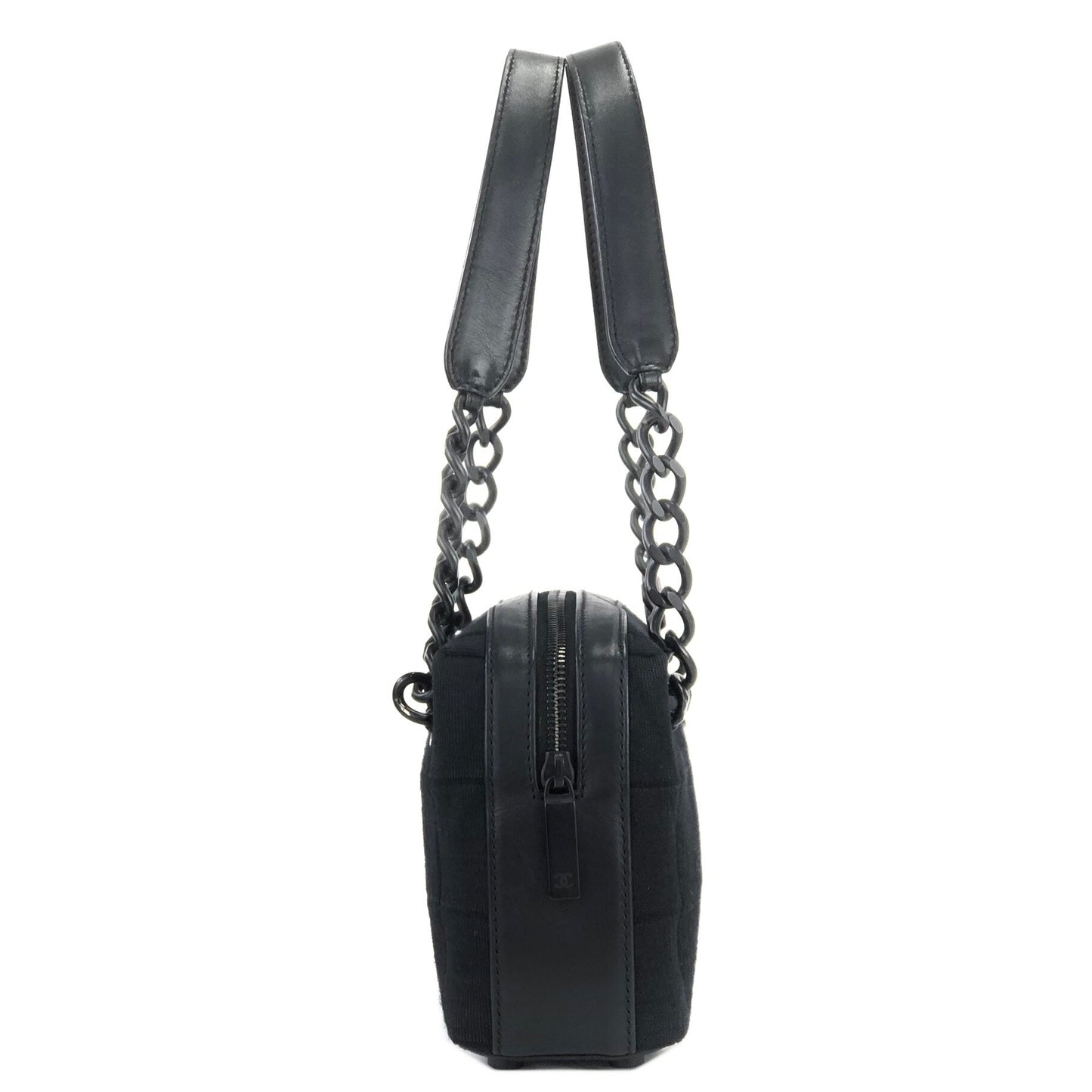 CHANEL Chocolate bar Fabric Chain Handbag Shoulder bag Black Vintage Old b7kuuv