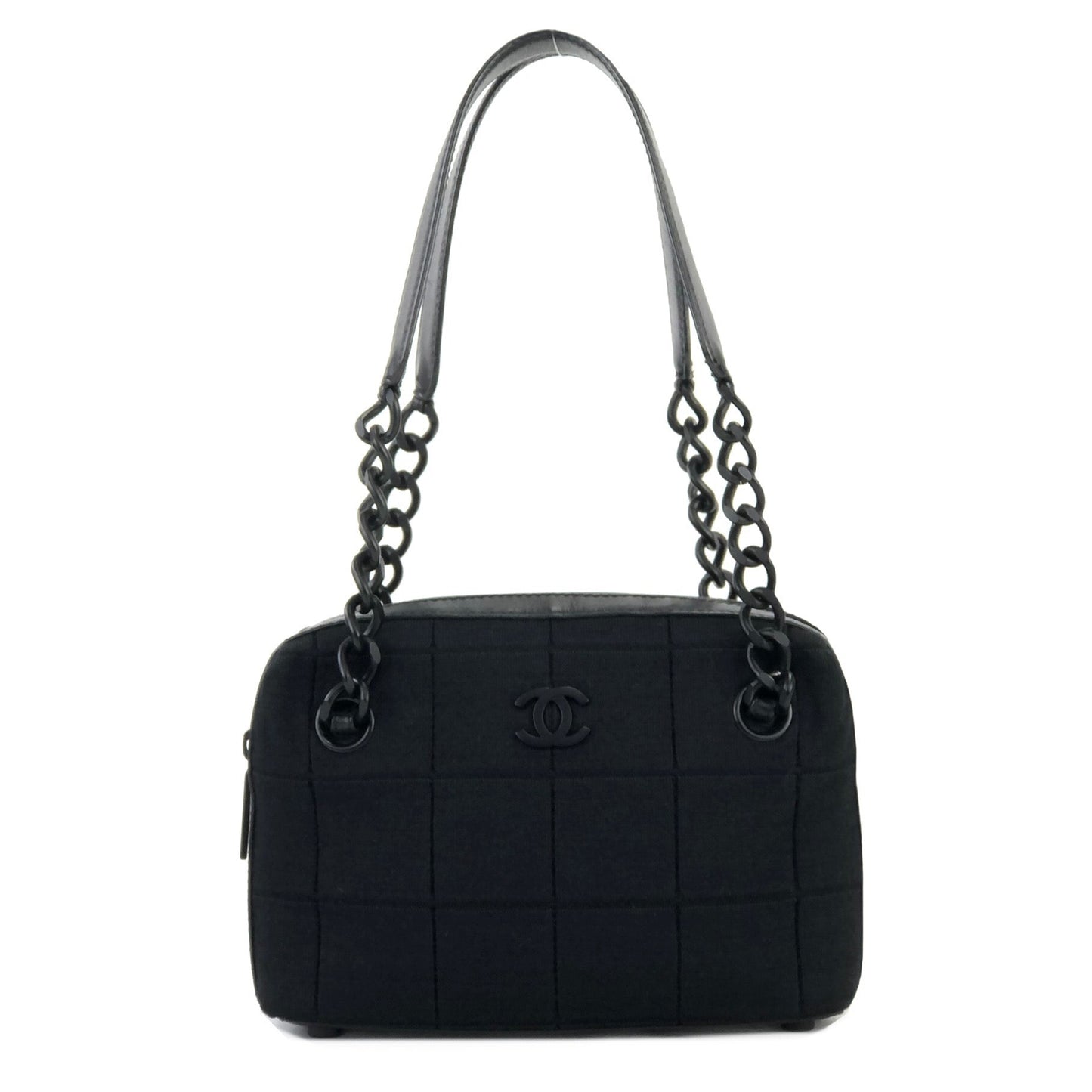 CHANEL Chocolate bar Fabric Chain Handbag Shoulder bag Black Vintage Old b7kuuv