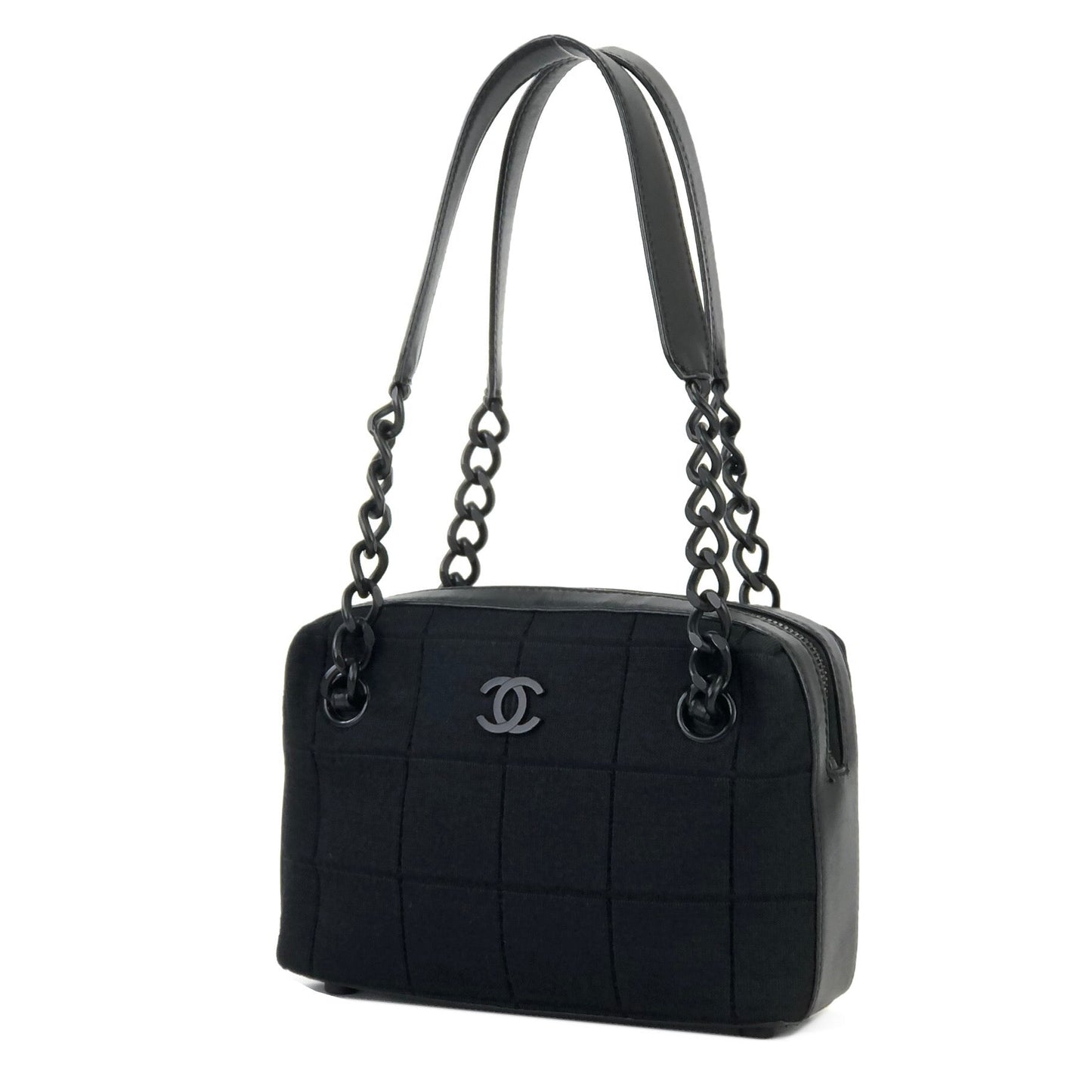 CHANEL Chocolate bar Fabric Chain Handbag Shoulder bag Black Vintage Old b7kuuv