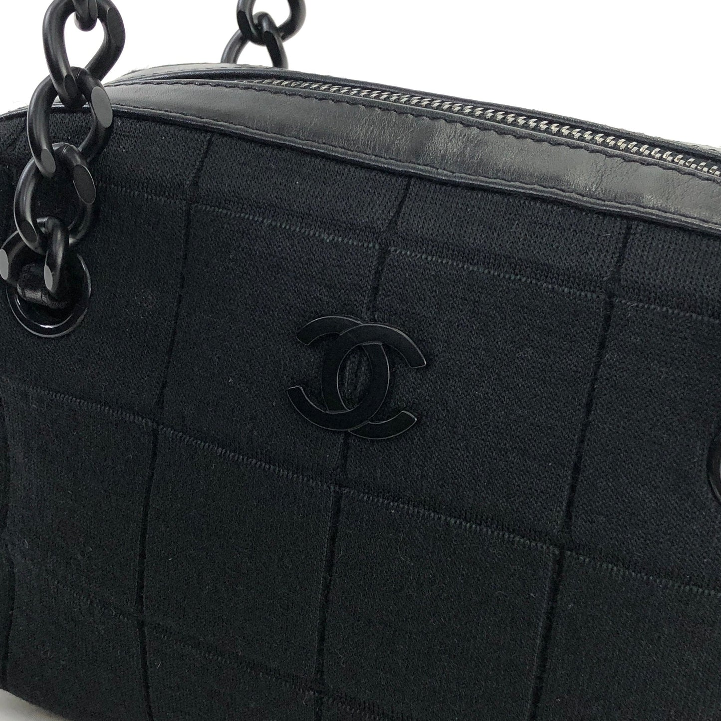 CHANEL Chocolate bar Fabric Chain Handbag Shoulder bag Black Vintage Old b7kuuv