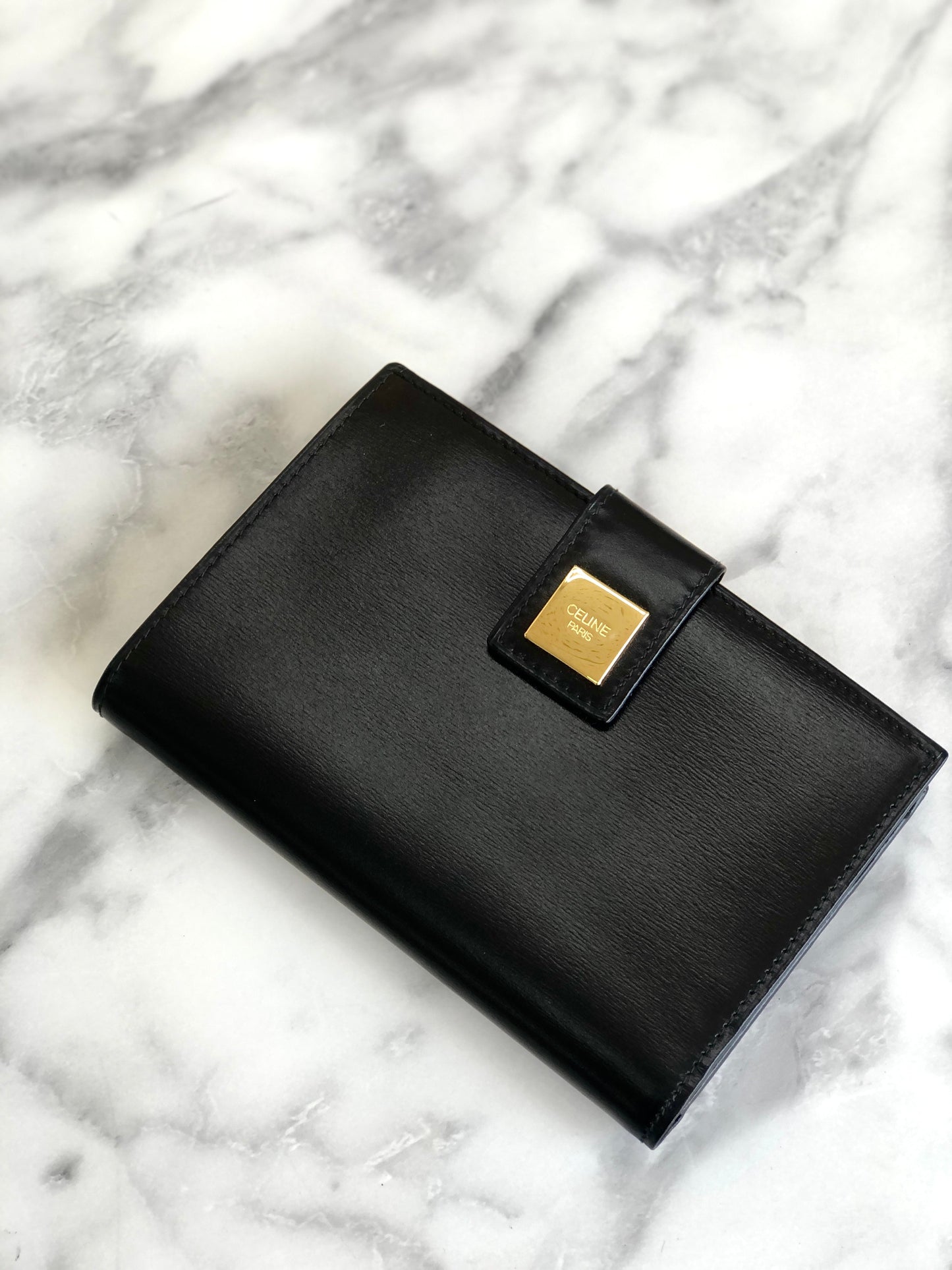 CELINE Logo Compact Wallet Black Accessory Vintage Old celine vxrc5h